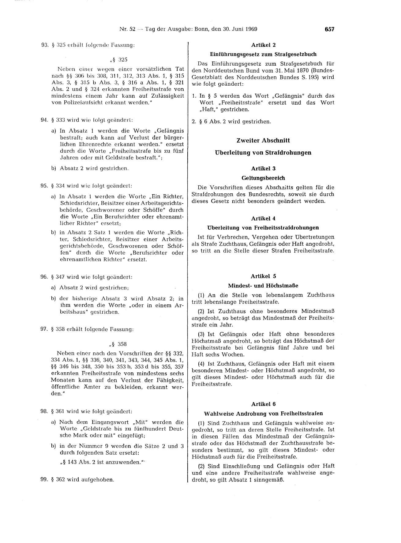 BGBl. 1969, Seite 657 — Originalseite als Abbildung