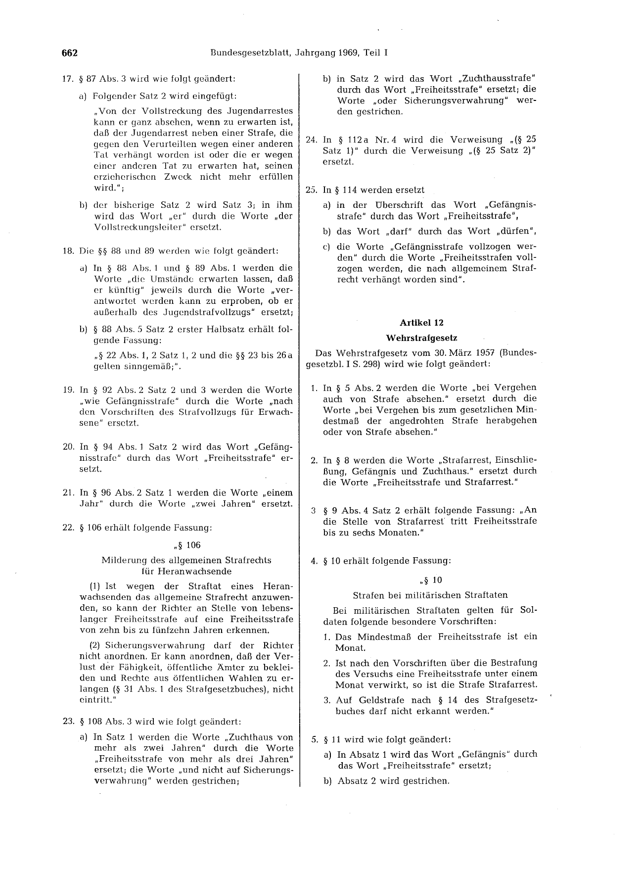 BGBl. 1969, Seite 662 — Originalseite als Abbildung