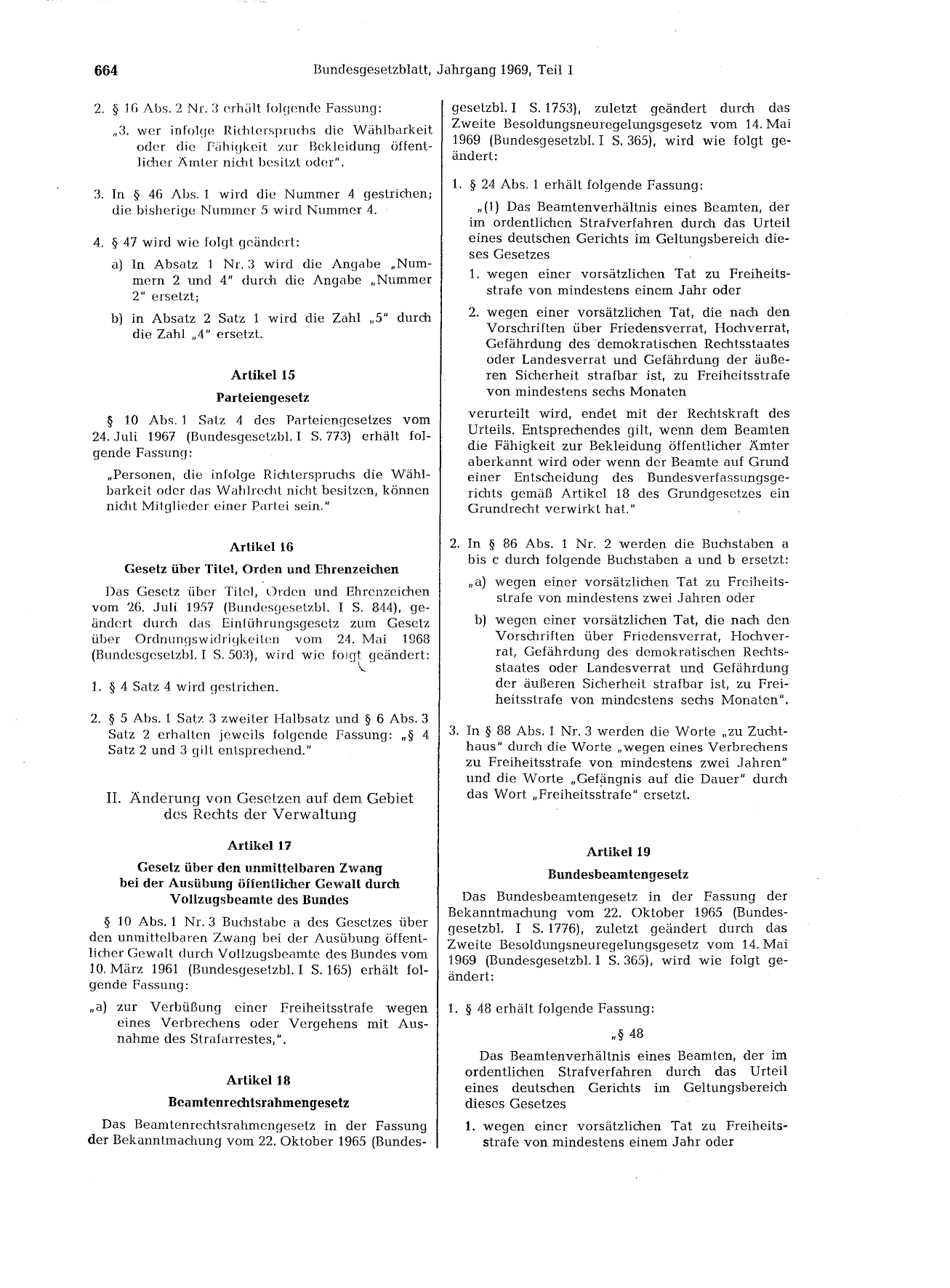 BGBl. 1969, Seite 664 — Originalseite als Abbildung