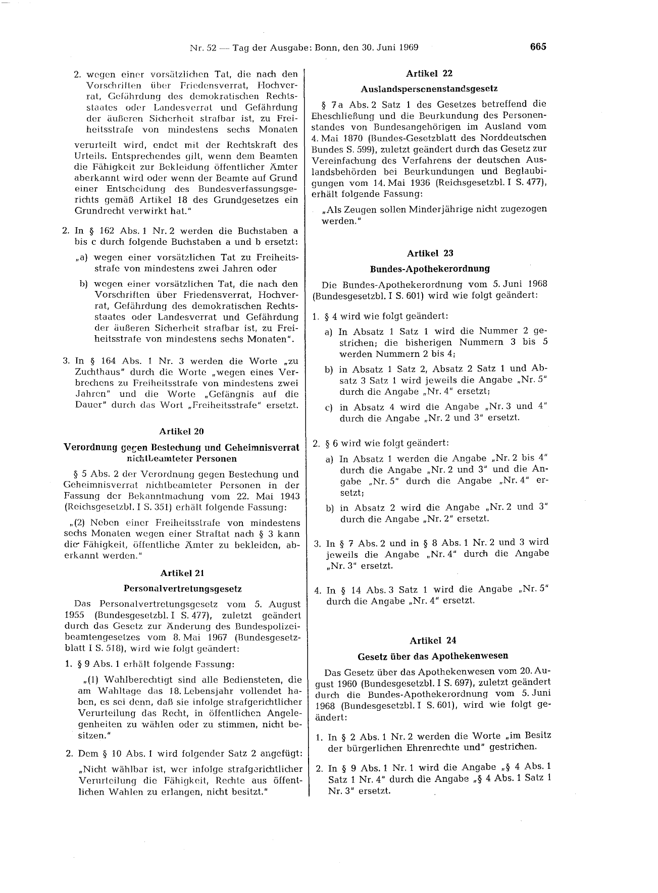 BGBl. 1969, Seite 665 — Originalseite als Abbildung