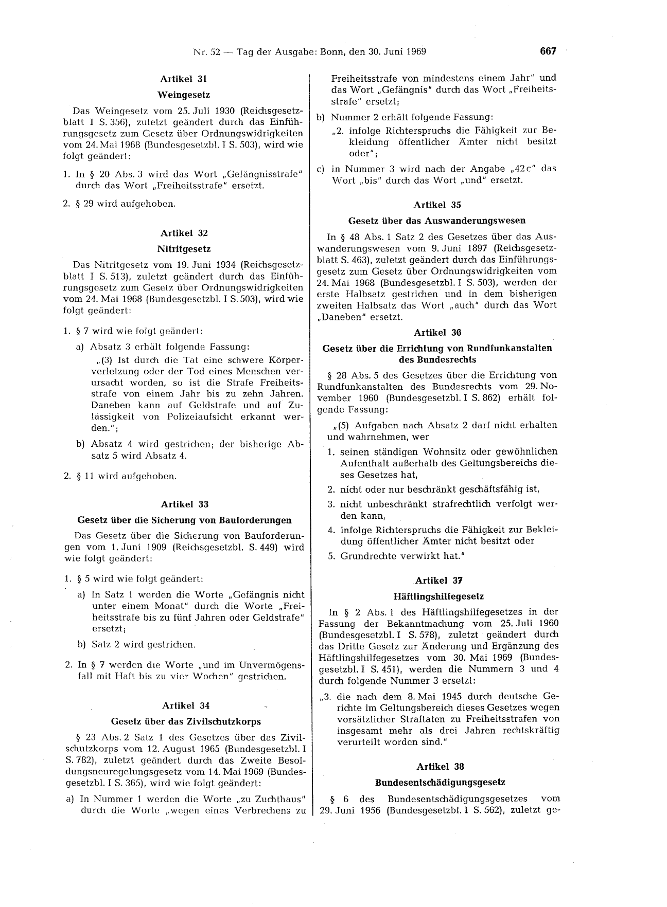 BGBl. 1969, Seite 667 — Originalseite als Abbildung