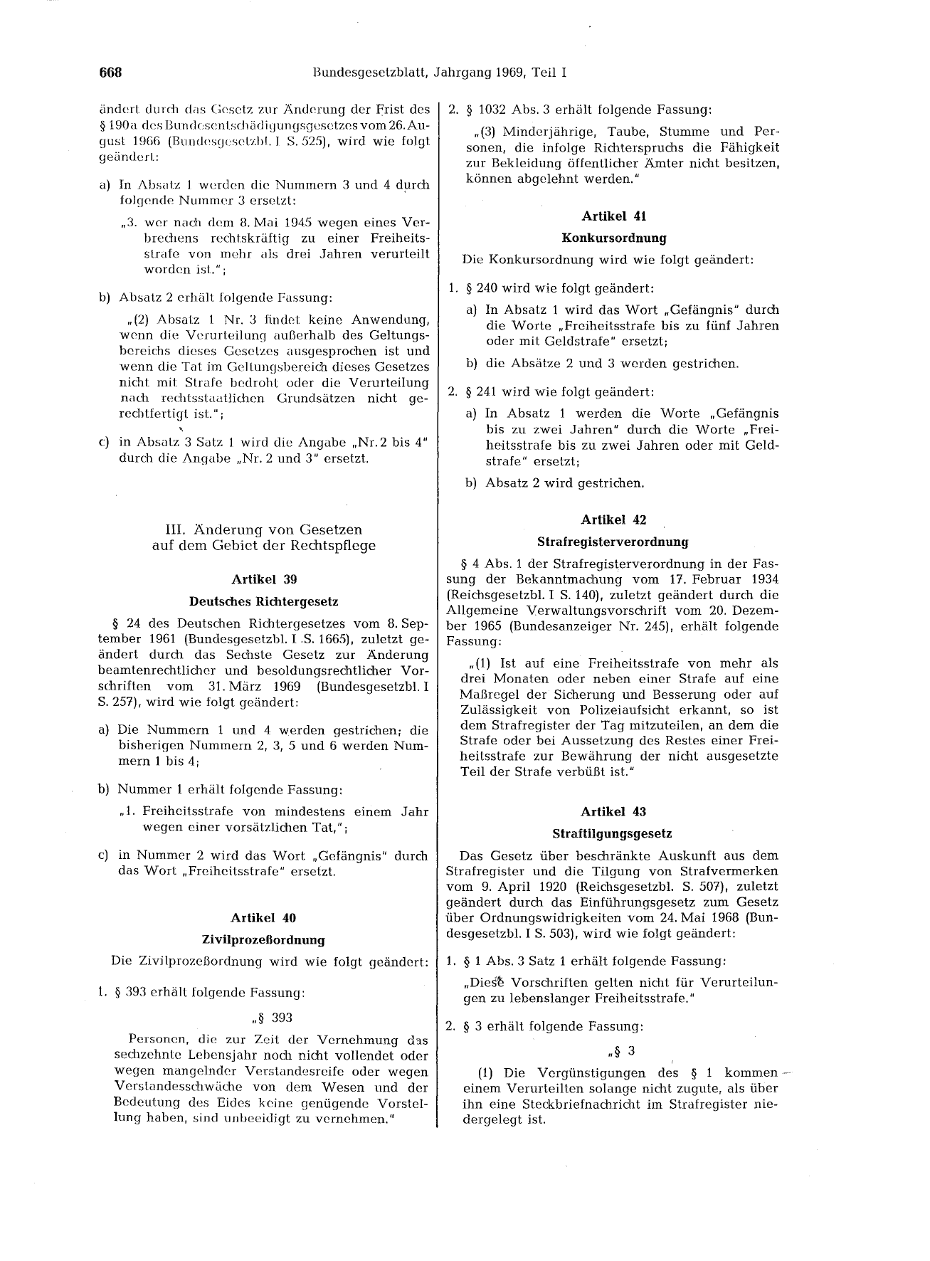 BGBl. 1969, Seite 668 — Originalseite als Abbildung