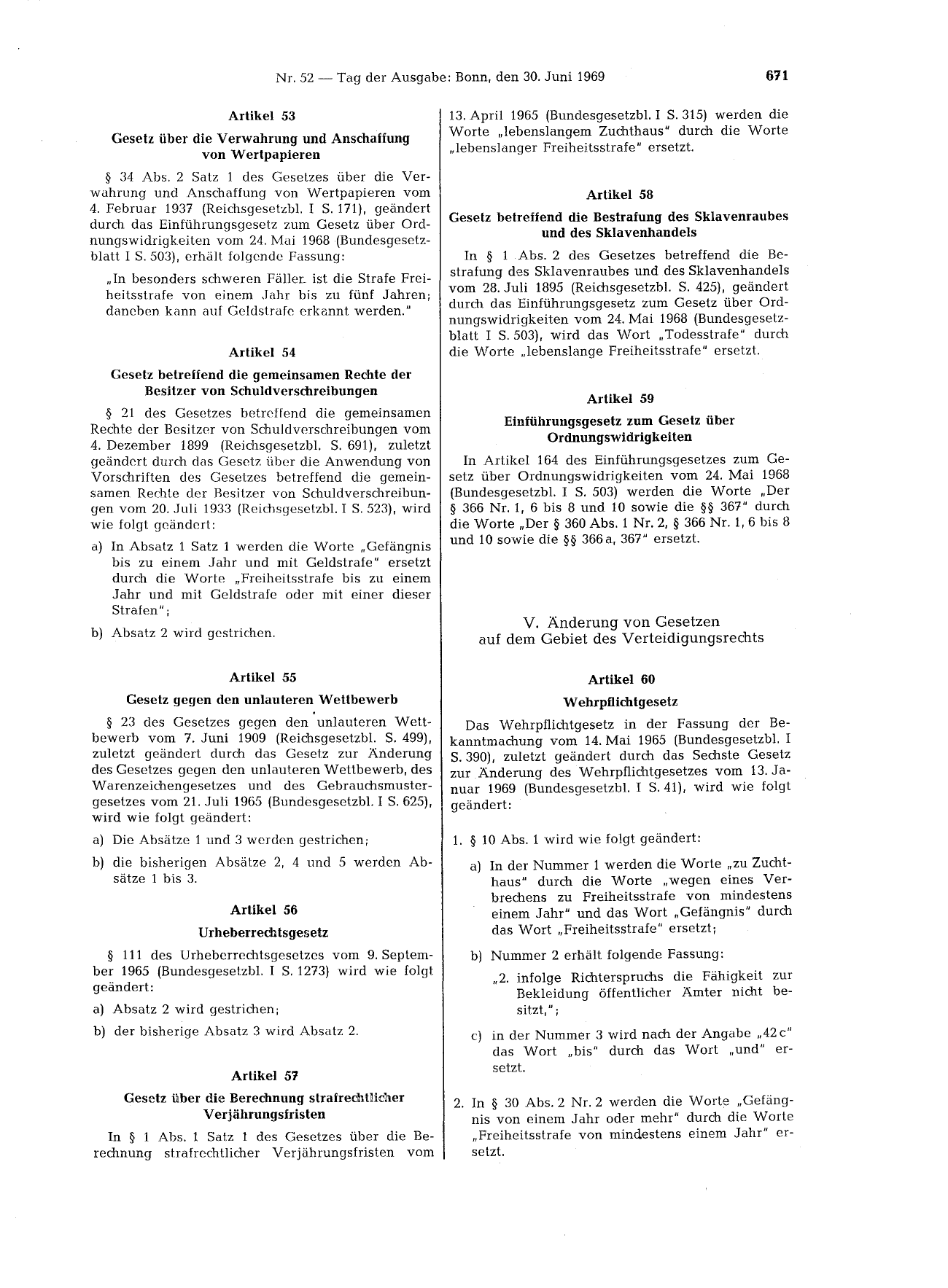 BGBl. 1969, Seite 671 — Originalseite als Abbildung