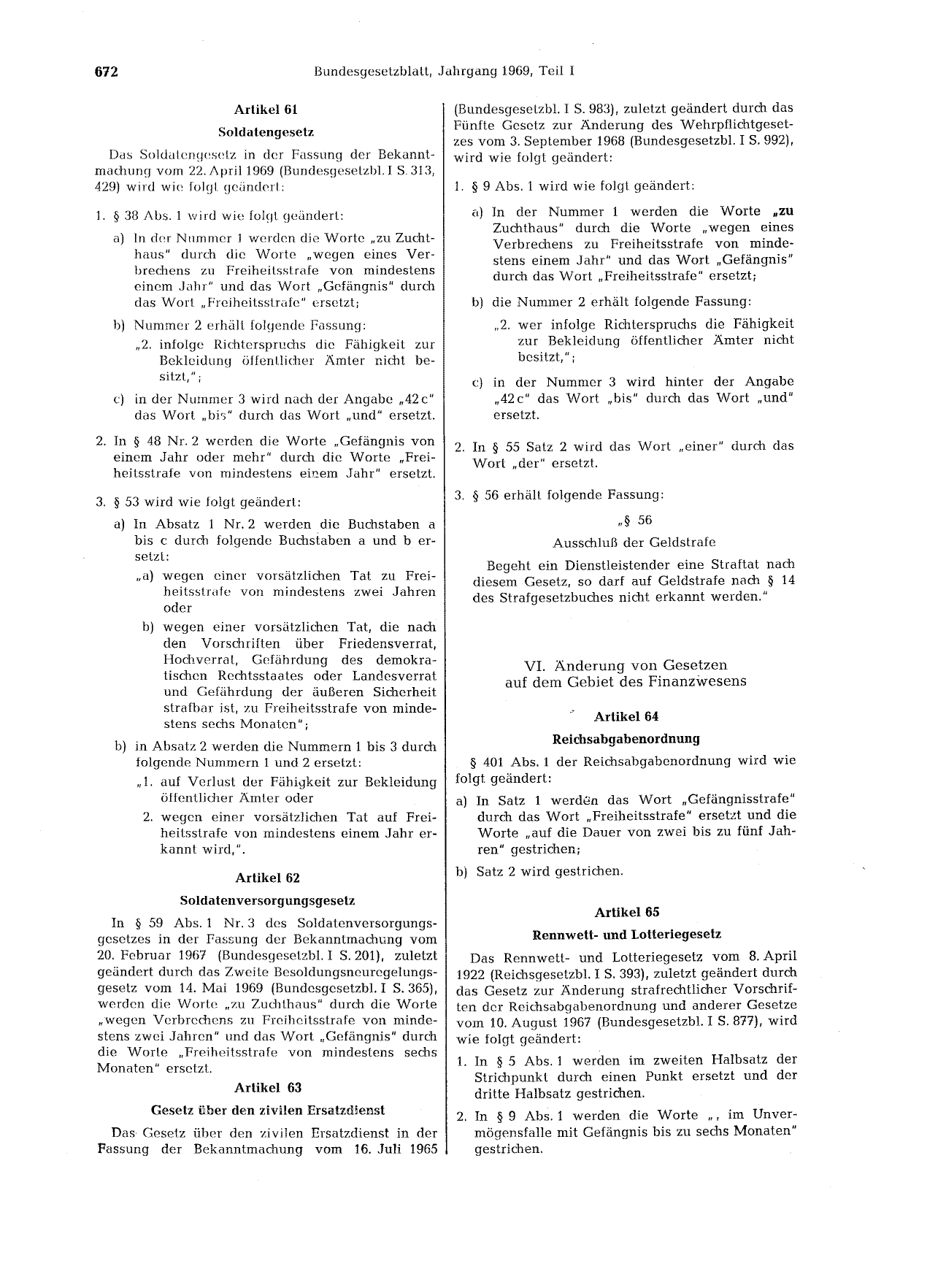 BGBl. 1969, Seite 672 — Originalseite als Abbildung