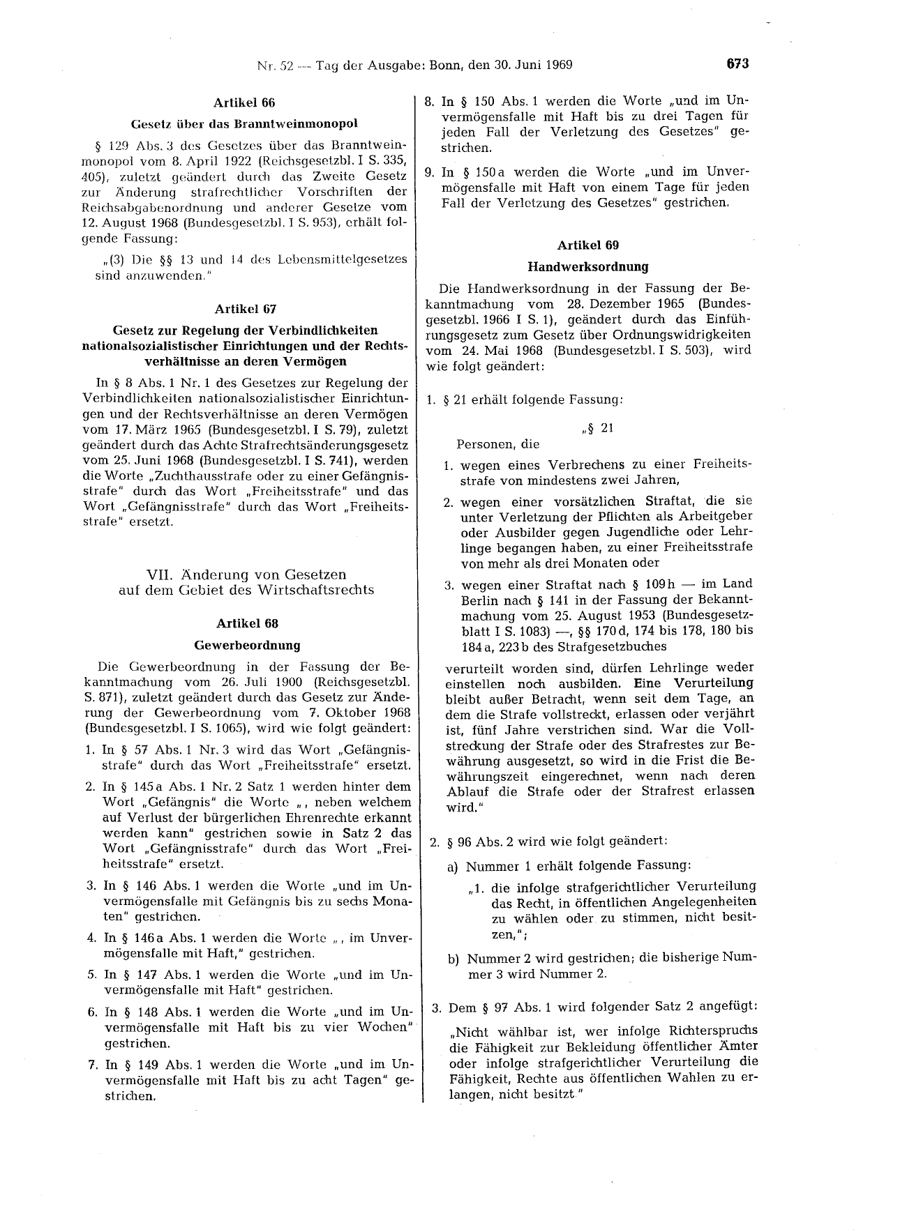BGBl. 1969, Seite 673 — Originalseite als Abbildung
