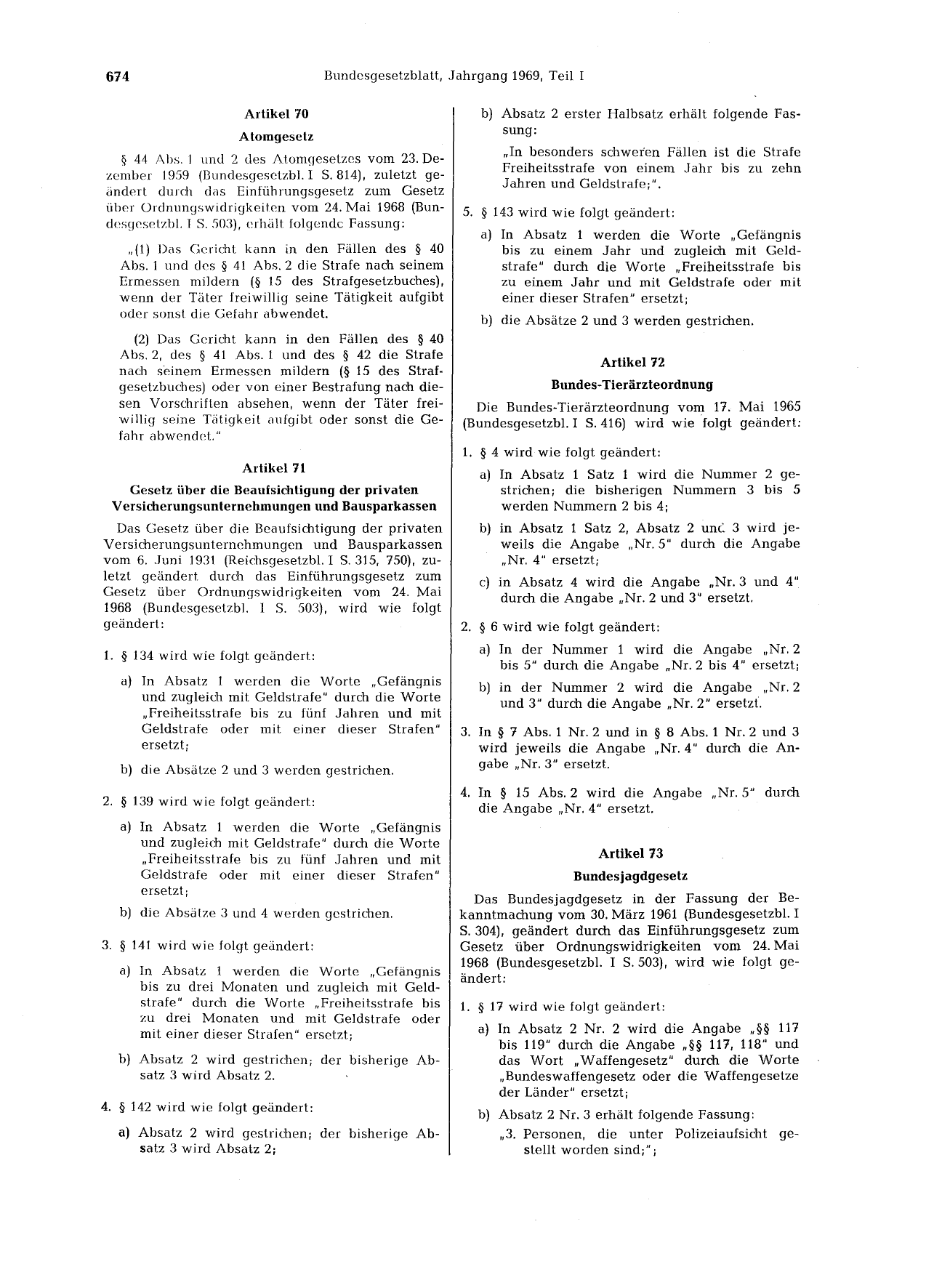 BGBl. 1969, Seite 674 — Originalseite als Abbildung
