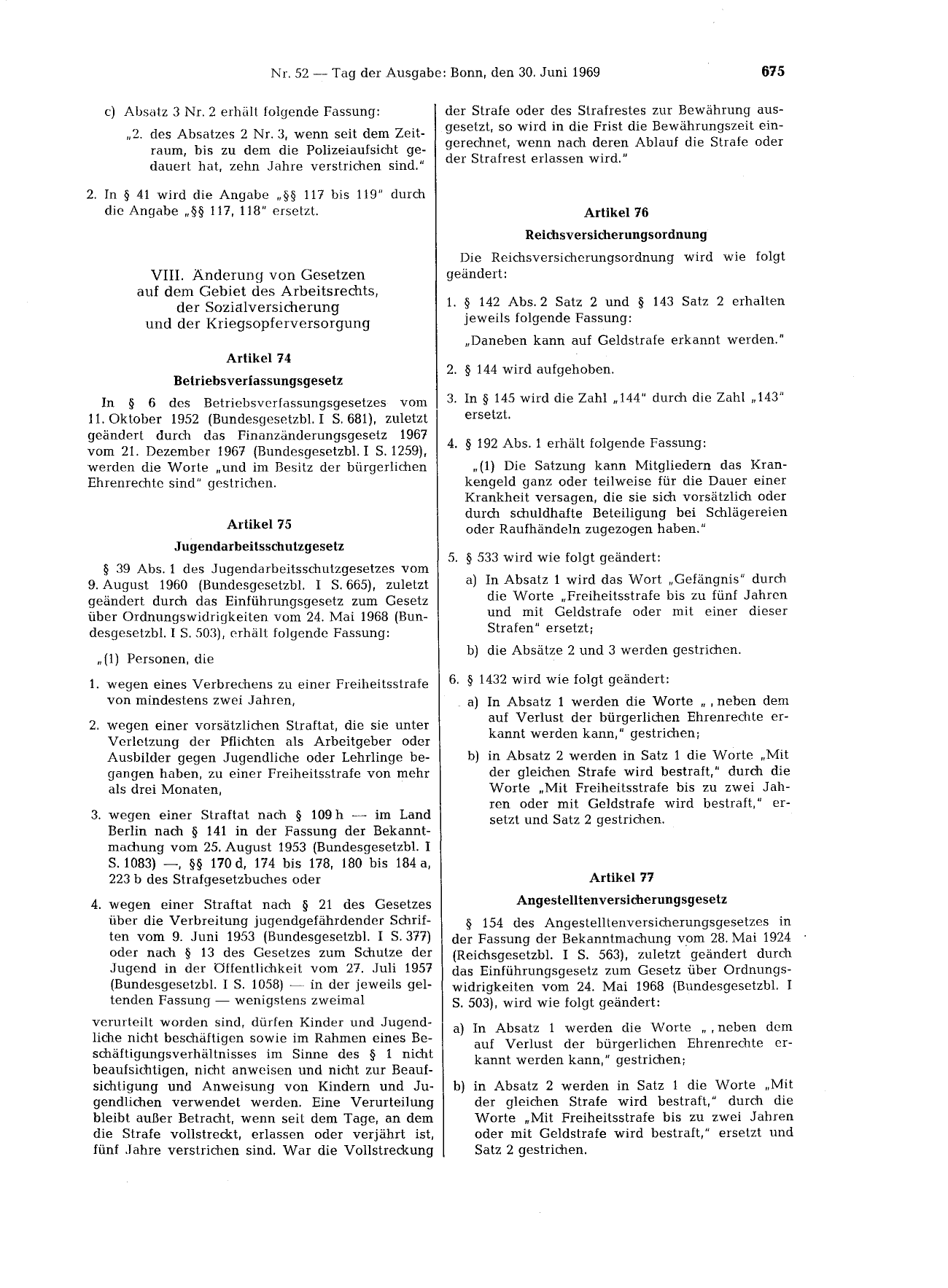 BGBl. 1969, Seite 675 — Originalseite als Abbildung