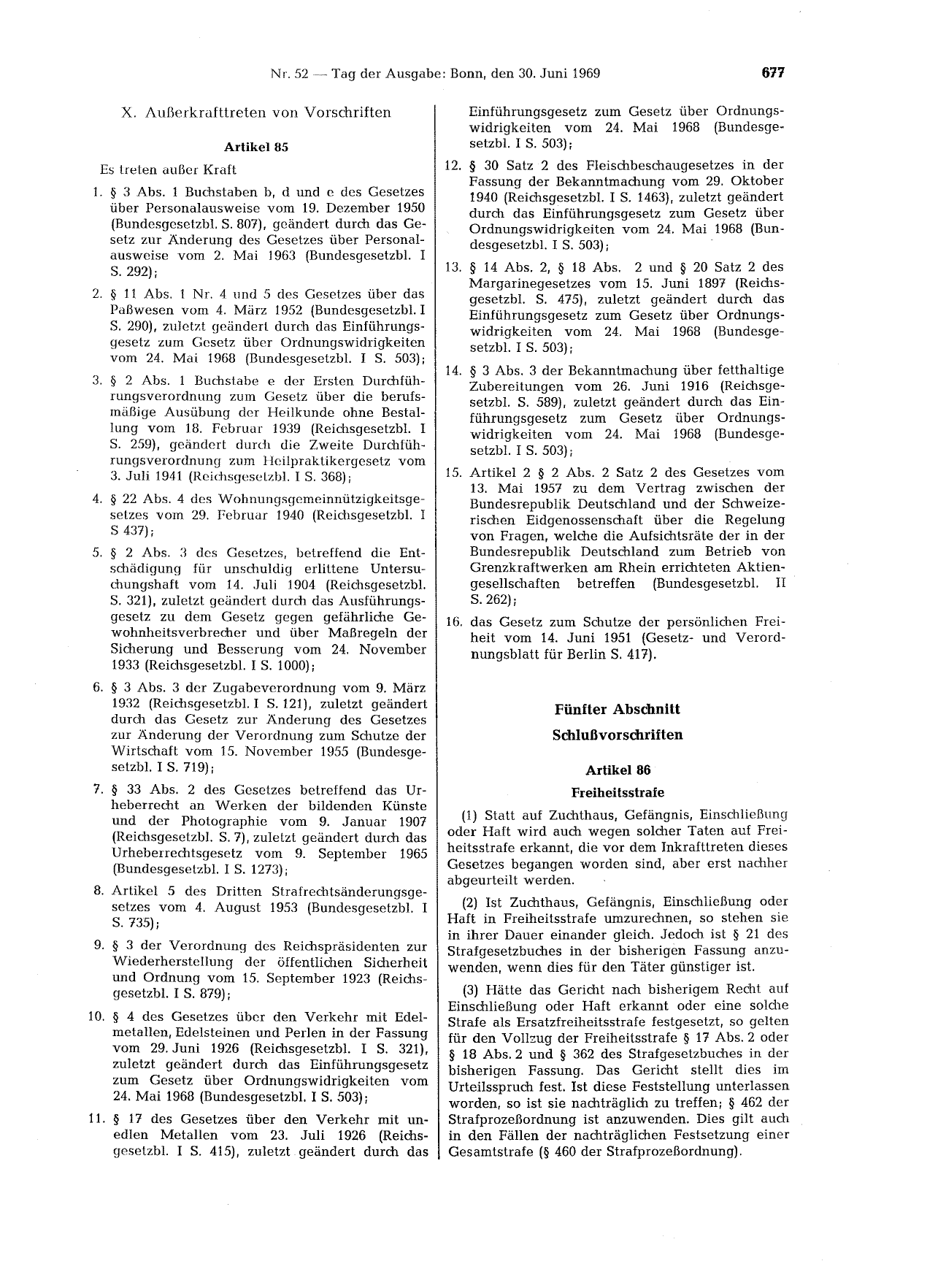 BGBl. 1969, Seite 677 — Originalseite als Abbildung