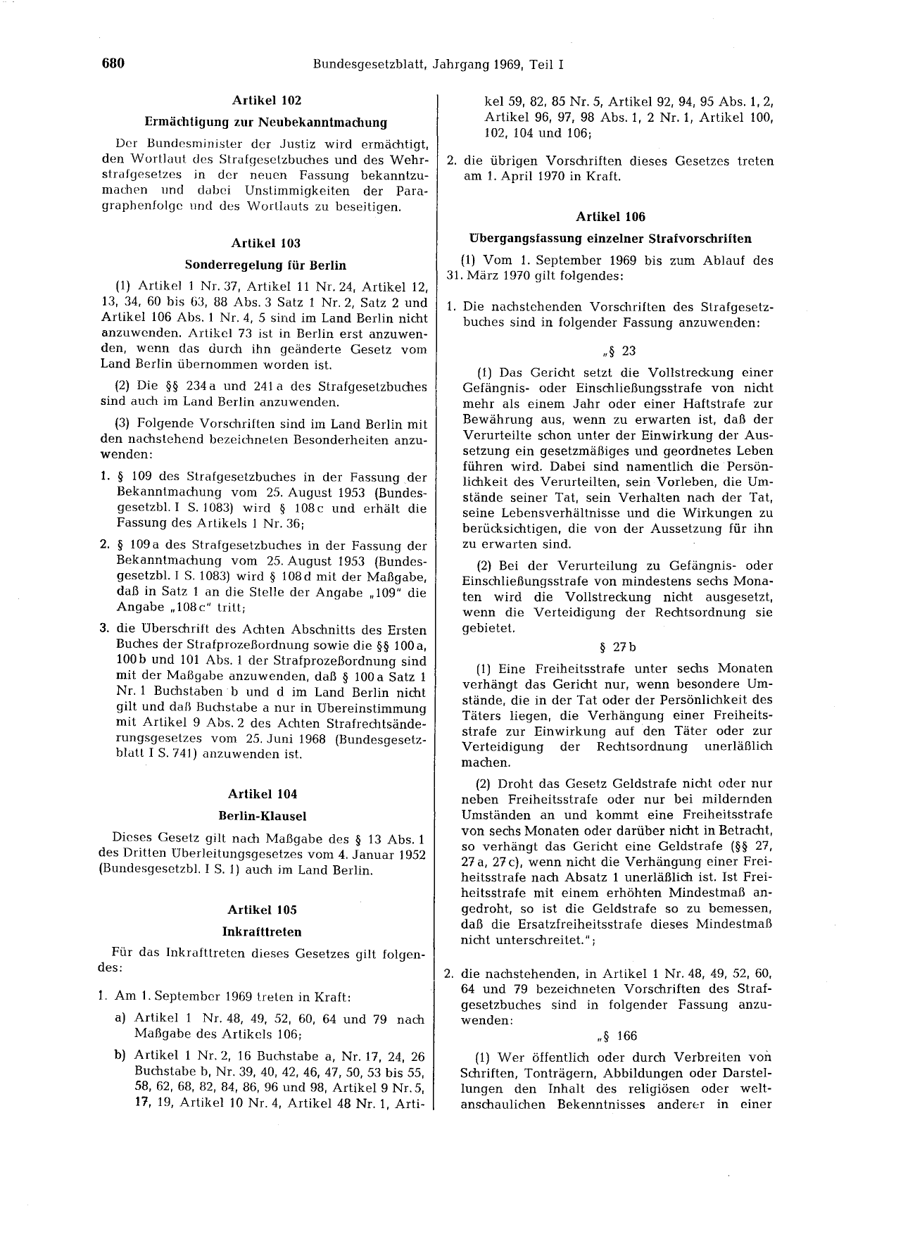 BGBl. 1969, Seite 680 — Originalseite als Abbildung