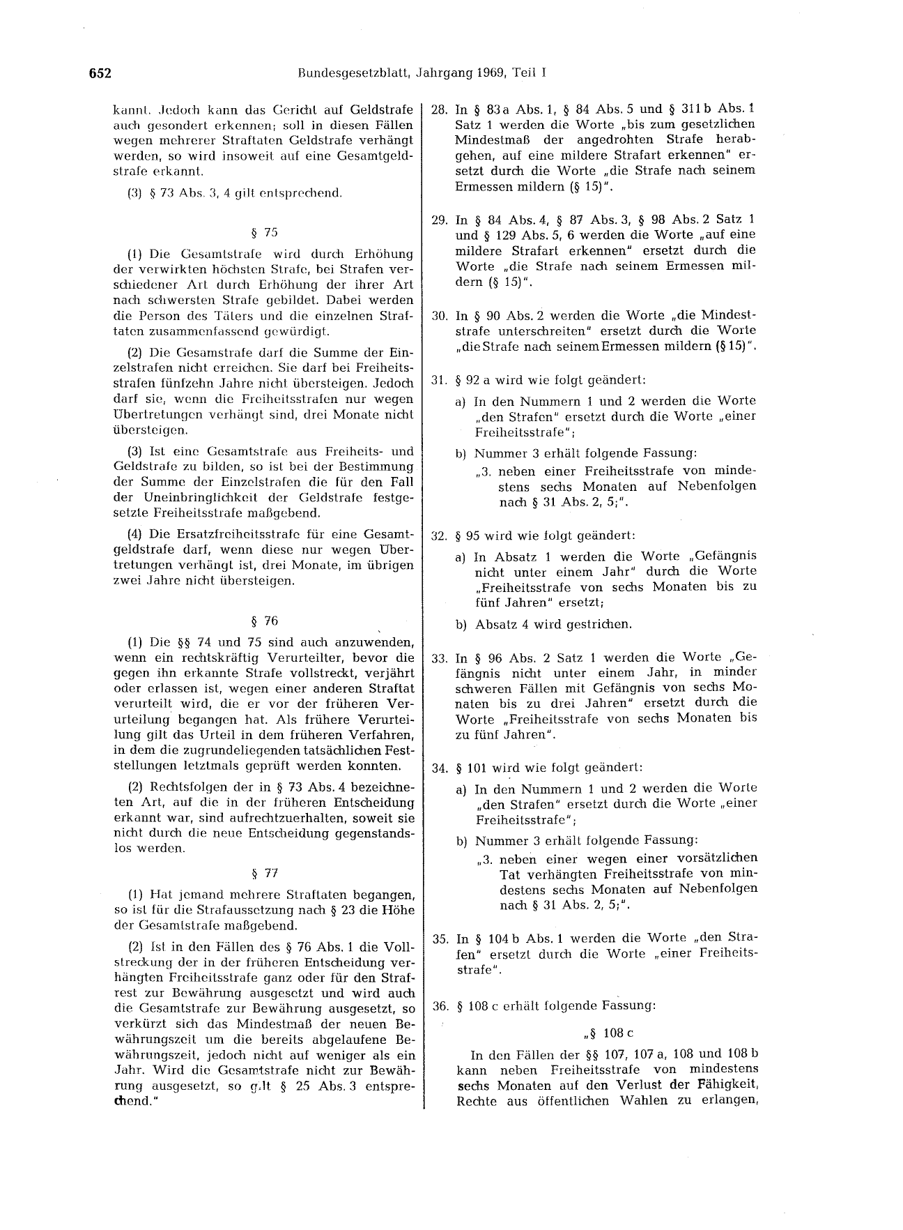 BGBl. 1969, Seite 652 — Originalseite als Abbildung