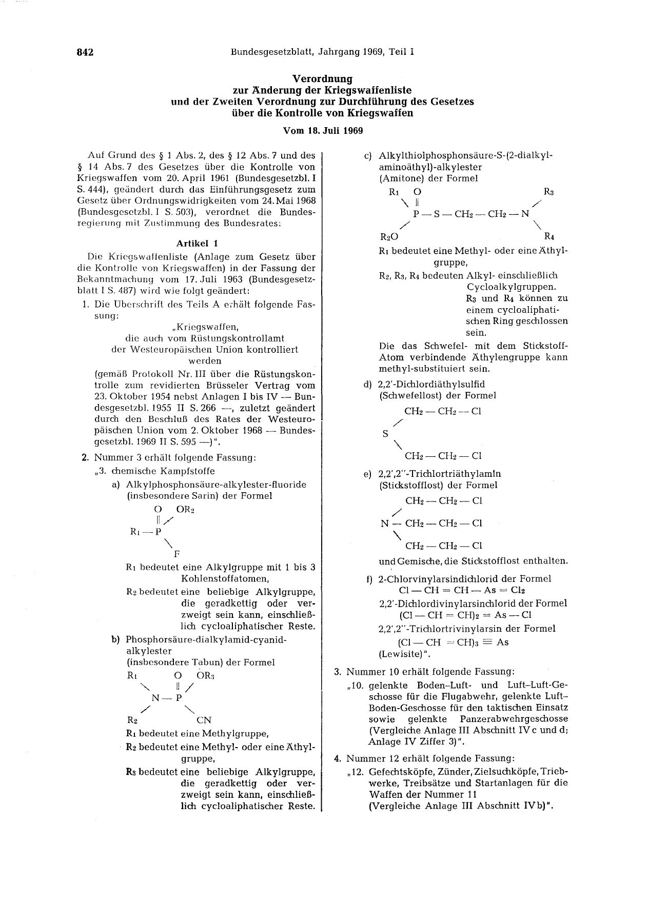 BGBl. 1969, Seite 842 — Originalseite als Abbildung