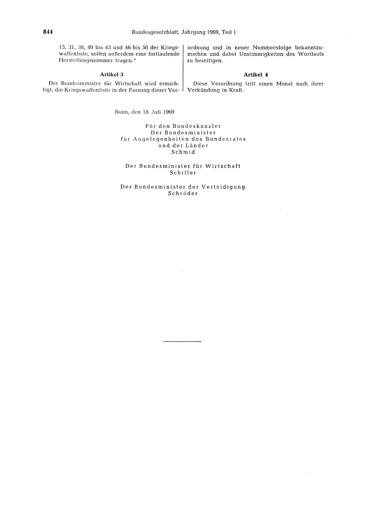 BGBl. 1969, Seite 844 — Originalseite als Abbildung