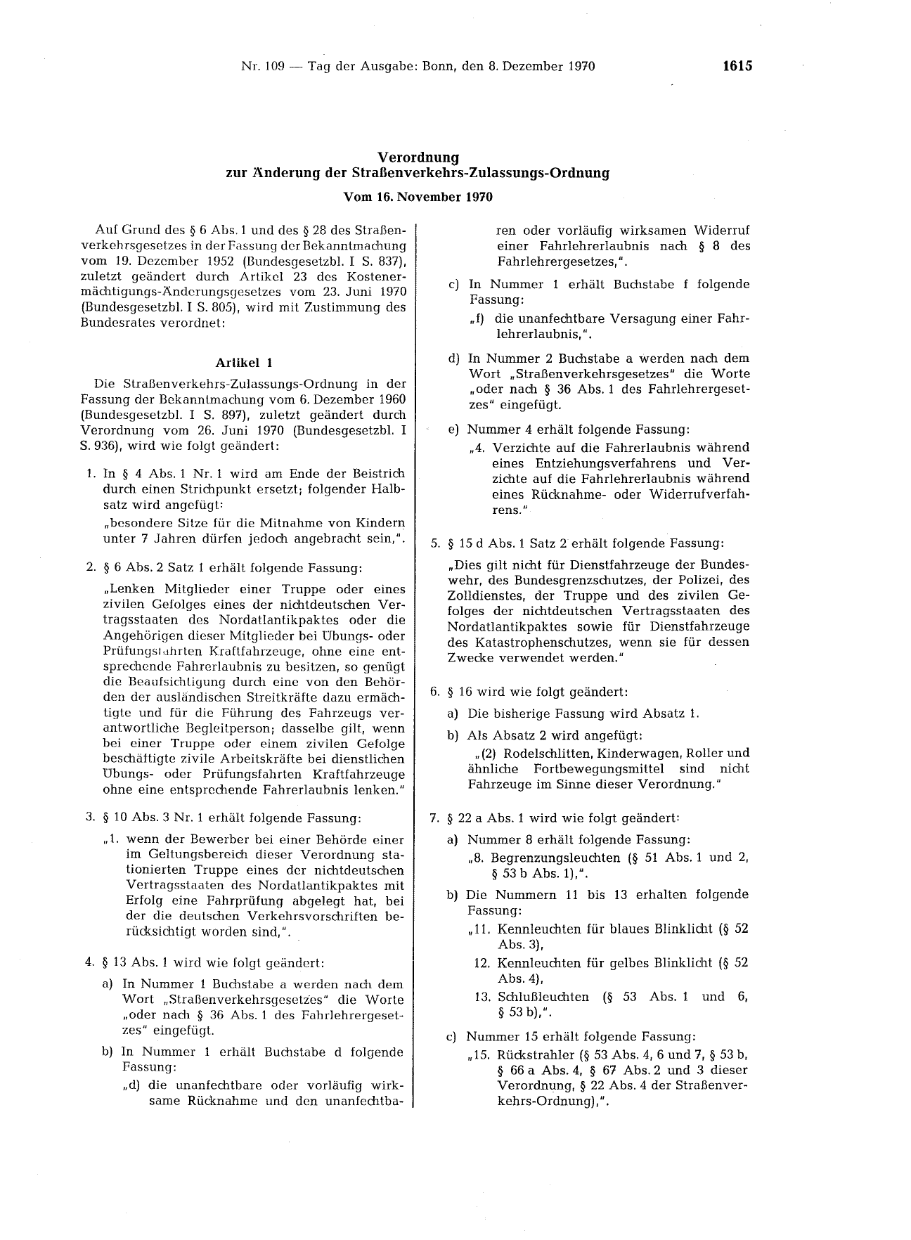 BGBl. 1970, Seite 1615 — Originalseite als Abbildung