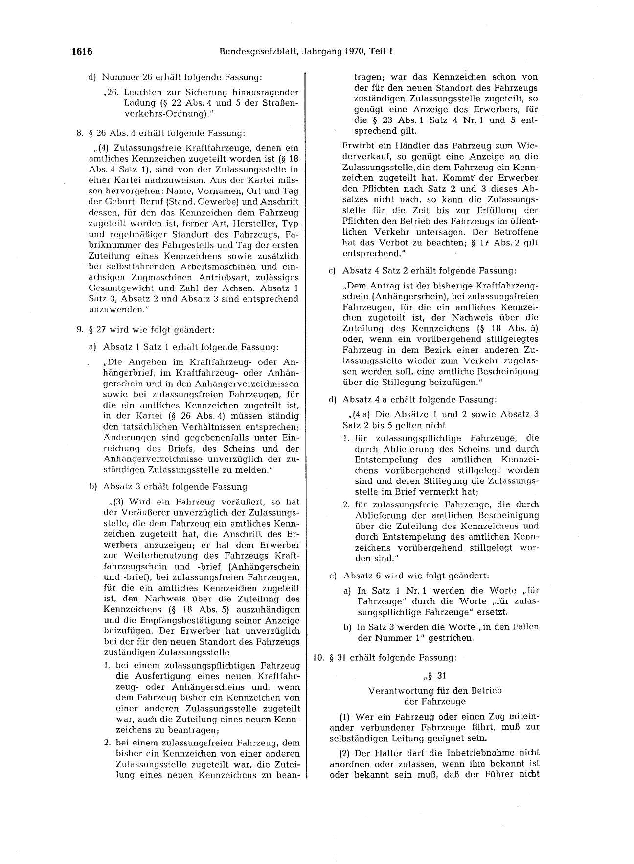 BGBl. 1970, Seite 1616 — Originalseite als Abbildung
