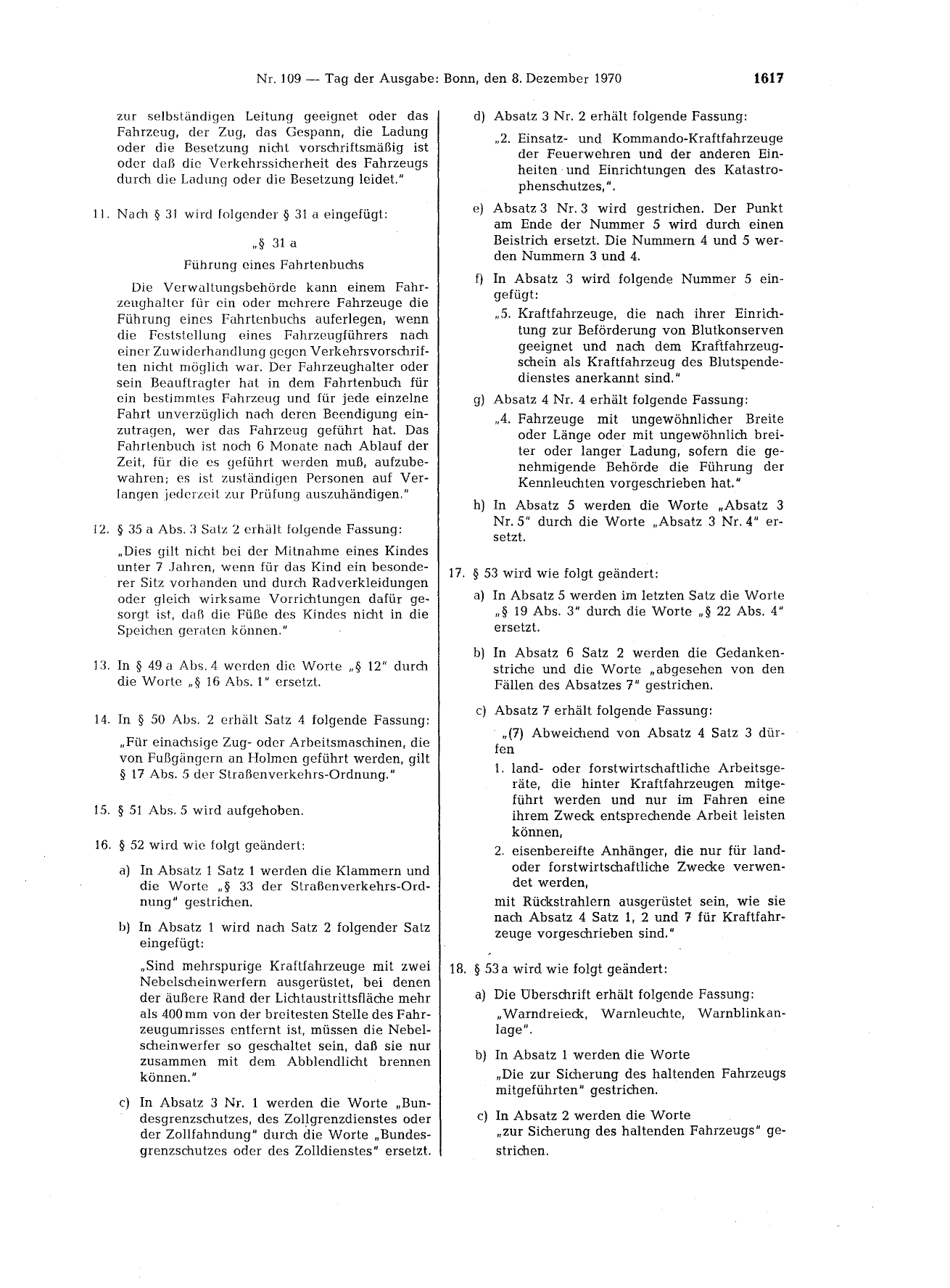 BGBl. 1970, Seite 1617 — Originalseite als Abbildung