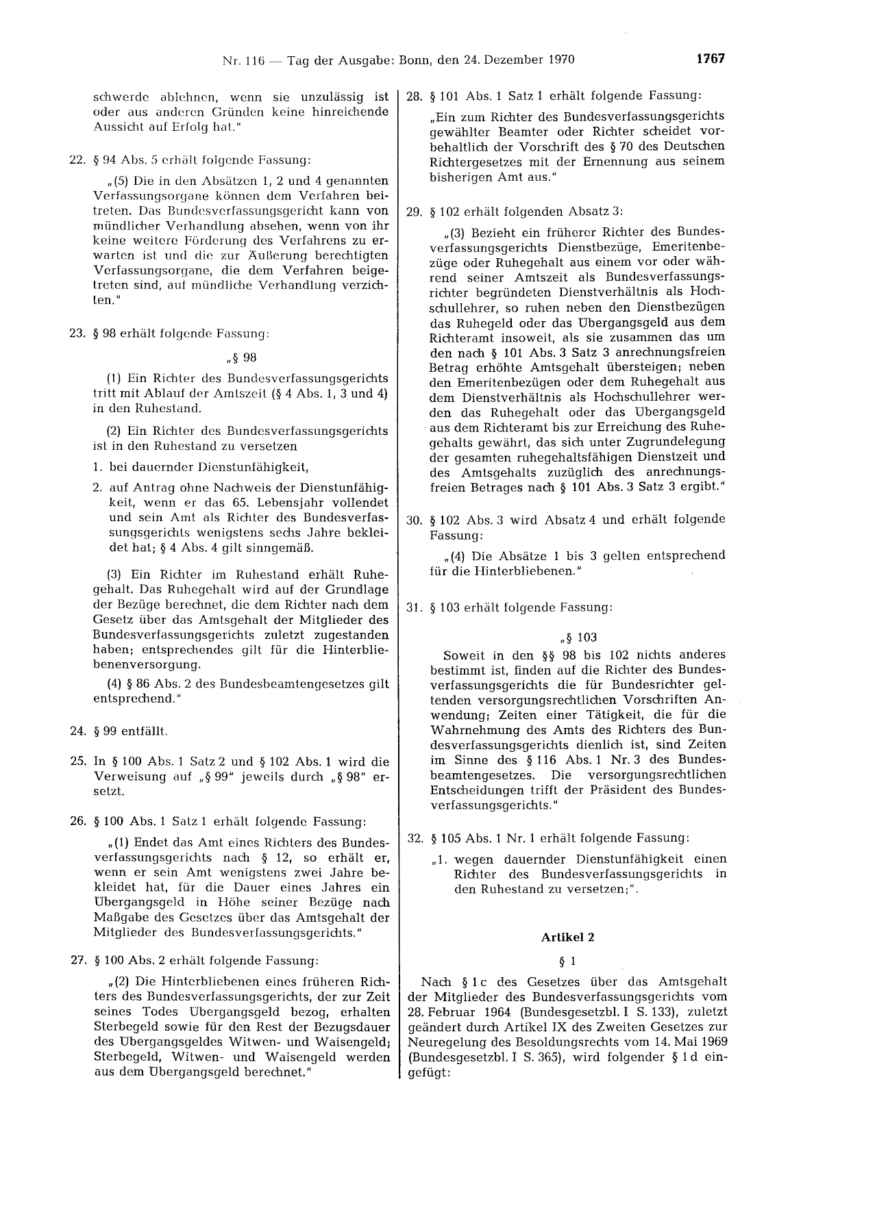 BGBl. 1970, Seite 1767 — Originalseite als Abbildung