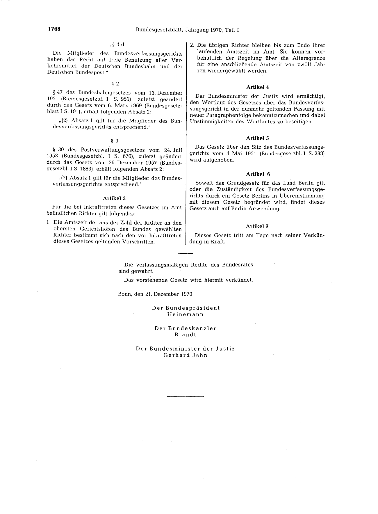 BGBl. 1970, Seite 1768 — Originalseite als Abbildung