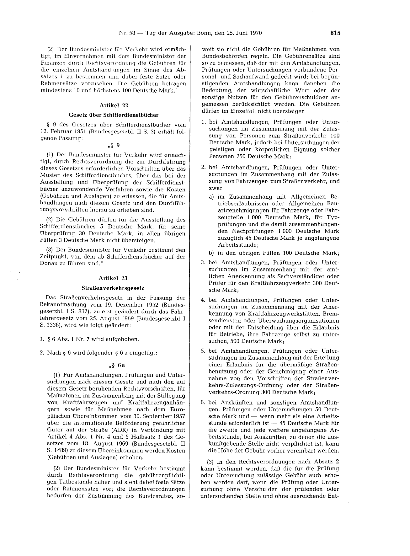 BGBl. 1970, Seite 815 — Originalseite als Abbildung