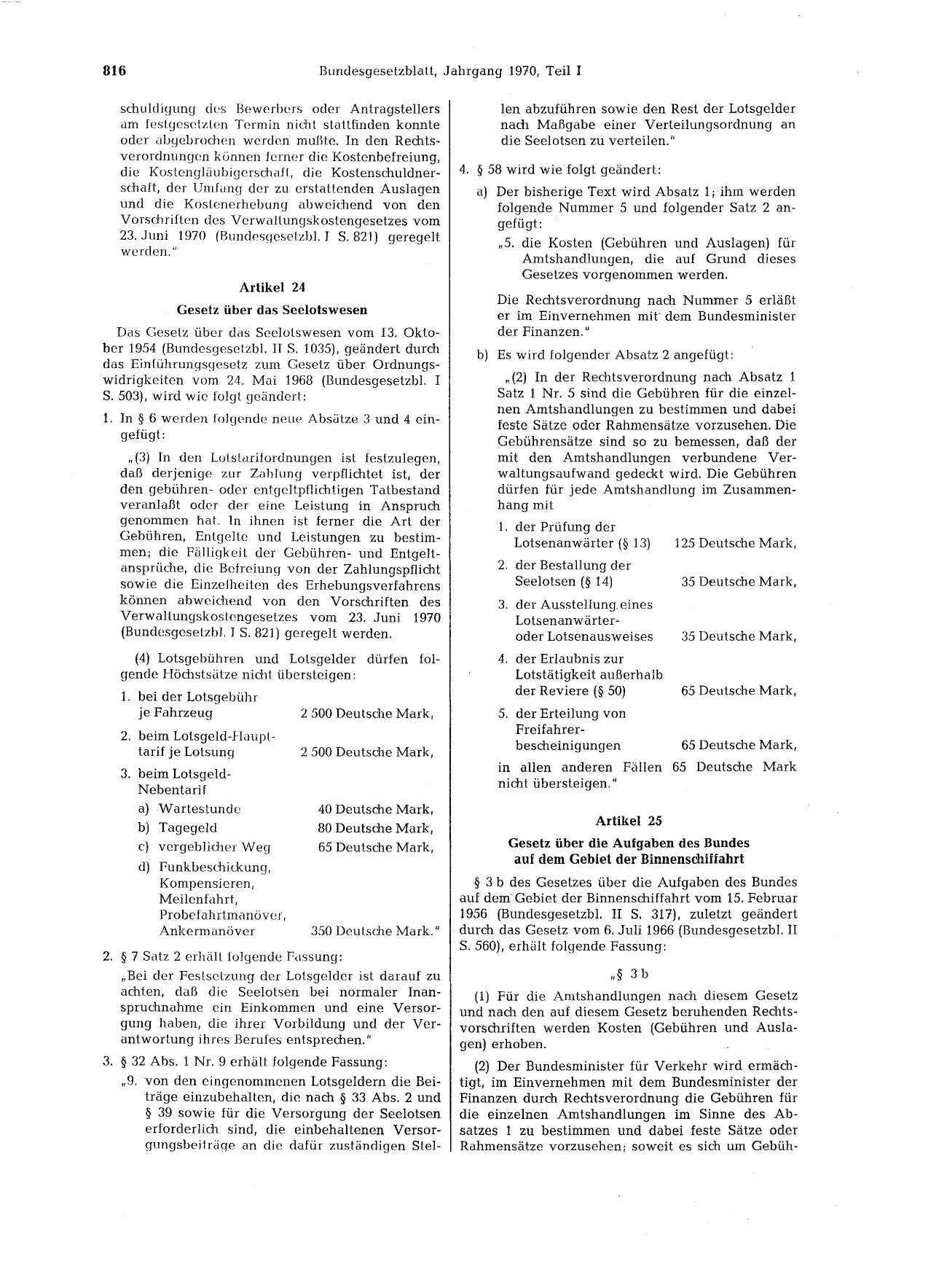 BGBl. 1970, Seite 816 — Originalseite als Abbildung