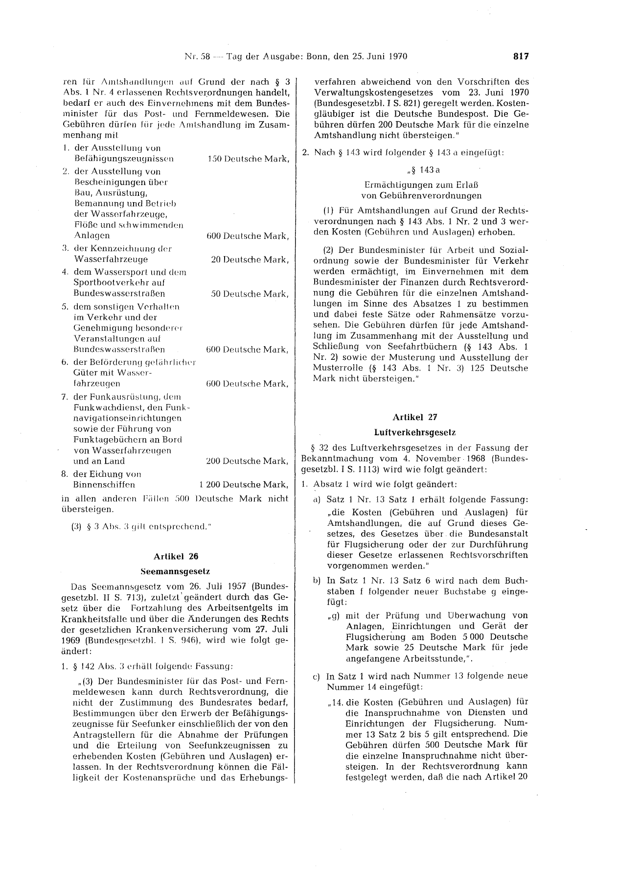 BGBl. 1970, Seite 817 — Originalseite als Abbildung