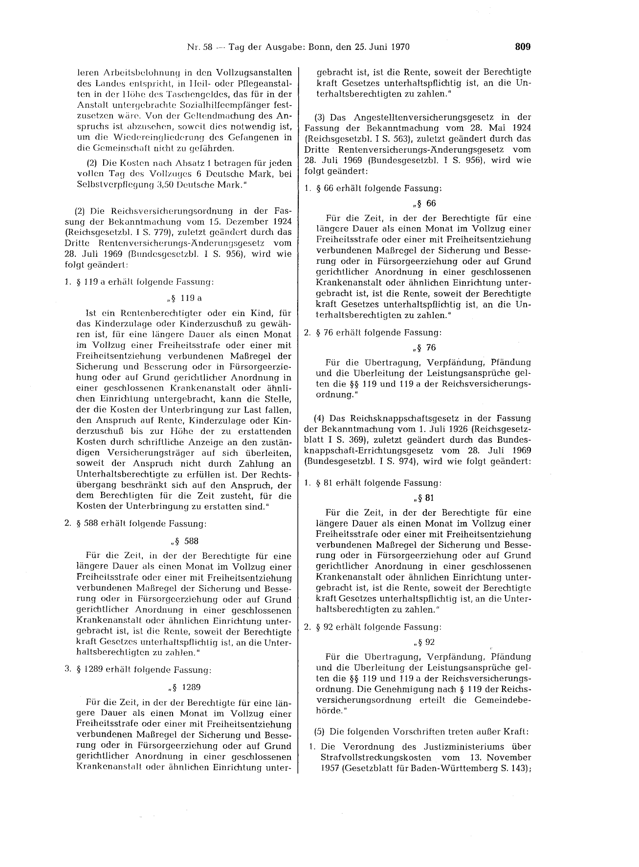 BGBl. 1970, Seite 809 — Originalseite als Abbildung