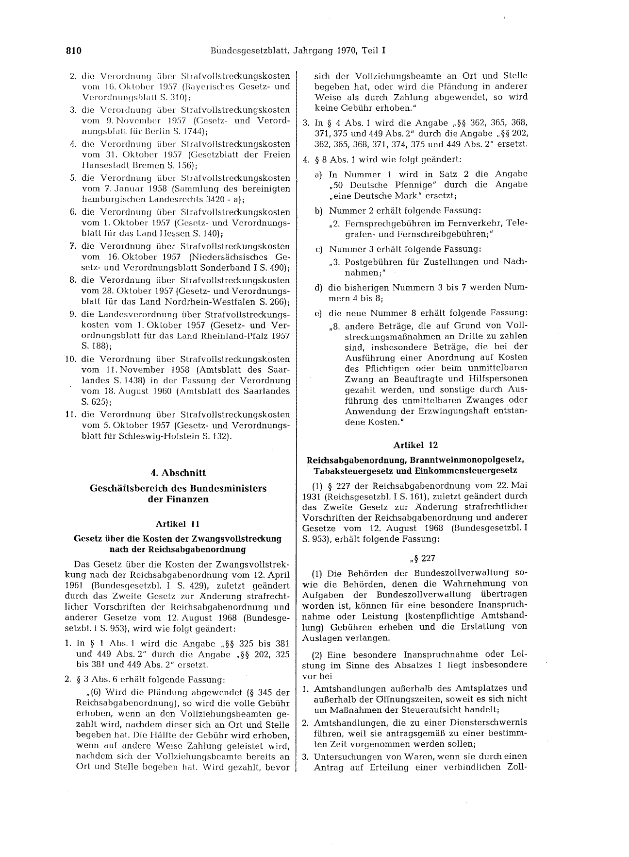 BGBl. 1970, Seite 810 — Originalseite als Abbildung