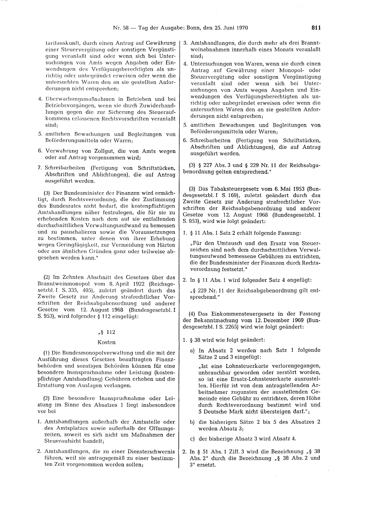 BGBl. 1970, Seite 811 — Originalseite als Abbildung
