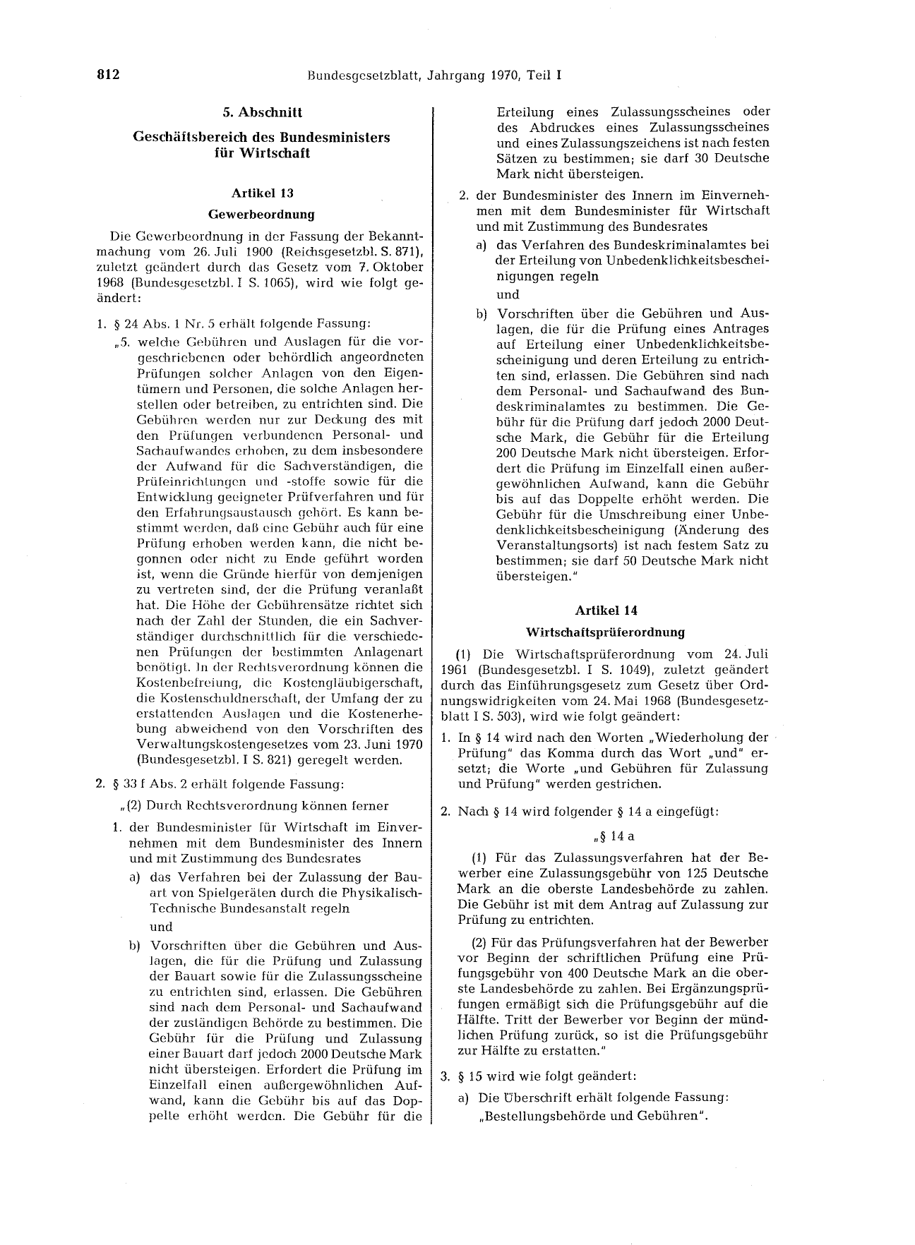 BGBl. 1970, Seite 812 — Originalseite als Abbildung