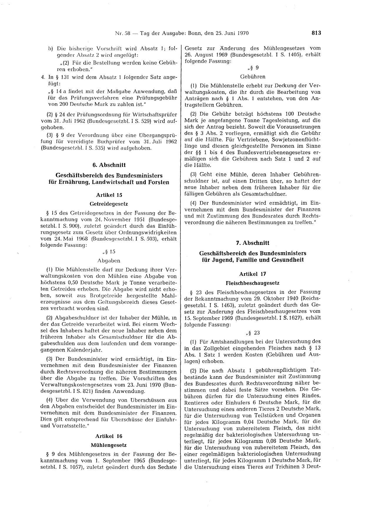 BGBl. 1970, Seite 813 — Originalseite als Abbildung
