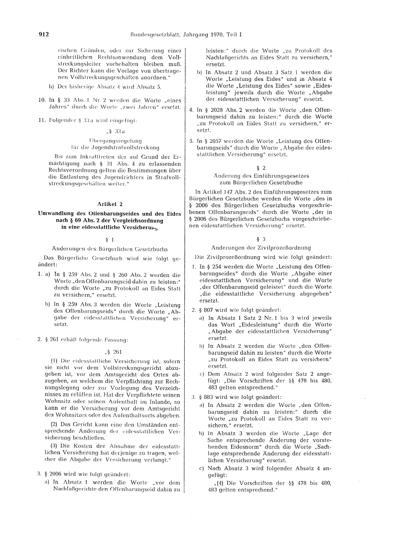BGBl. 1970, Seite 912 — Originalseite als Abbildung