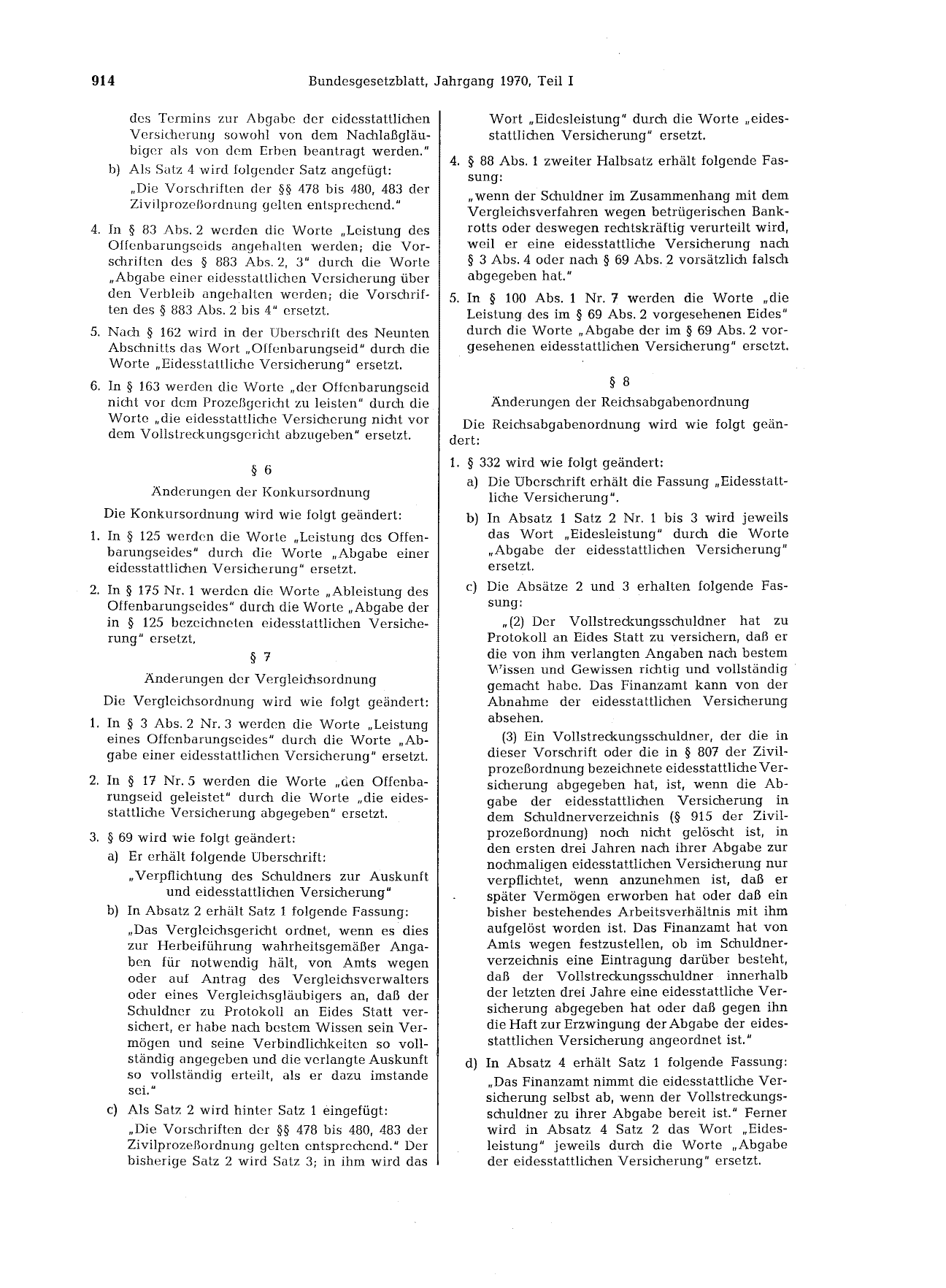 BGBl. 1970, Seite 914 — Originalseite als Abbildung