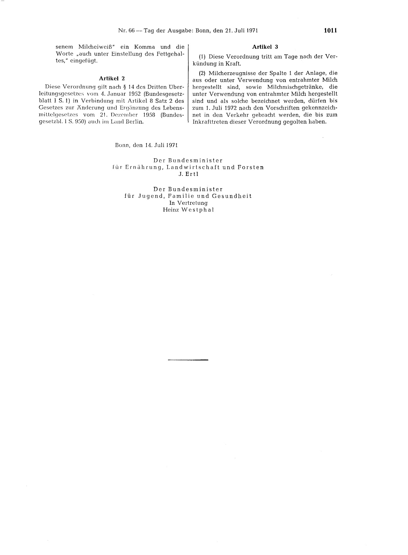 BGBl. 1971, Seite 1011 — Originalseite als Abbildung