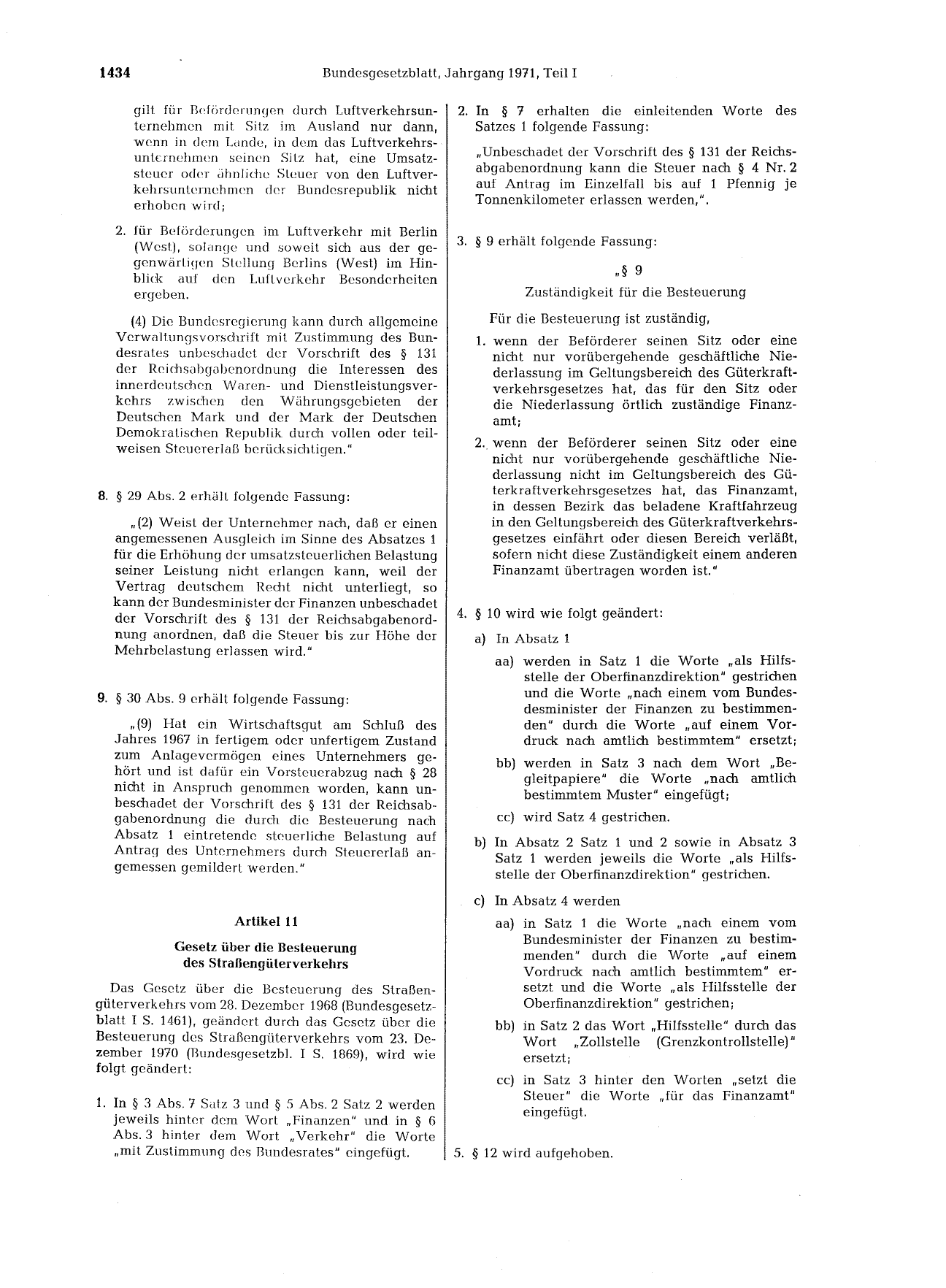 BGBl. 1971, Seite 1434 — Originalseite als Abbildung