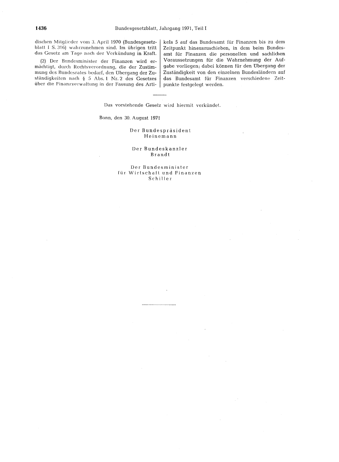 BGBl. 1971, Seite 1436 — Originalseite als Abbildung