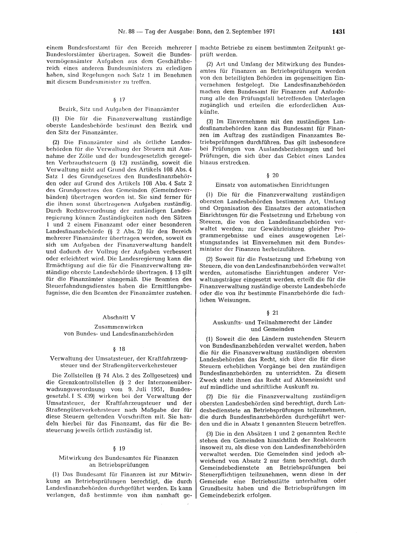 BGBl. 1971, Seite 1431 — Originalseite als Abbildung