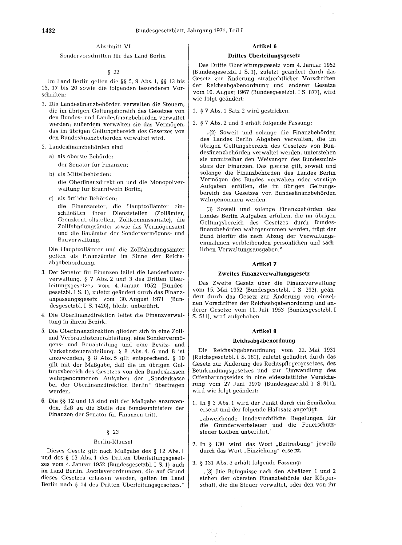 BGBl. 1971, Seite 1432 — Originalseite als Abbildung