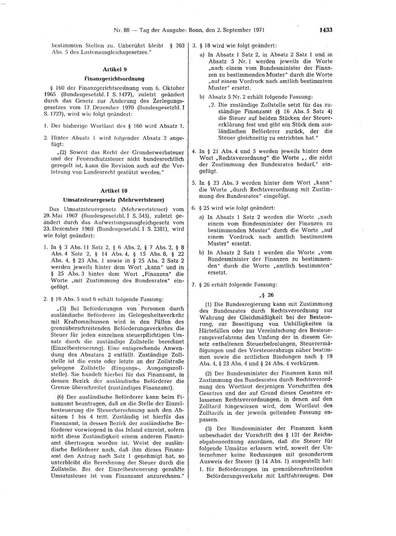 BGBl. 1971, Seite 1433 — Originalseite als Abbildung