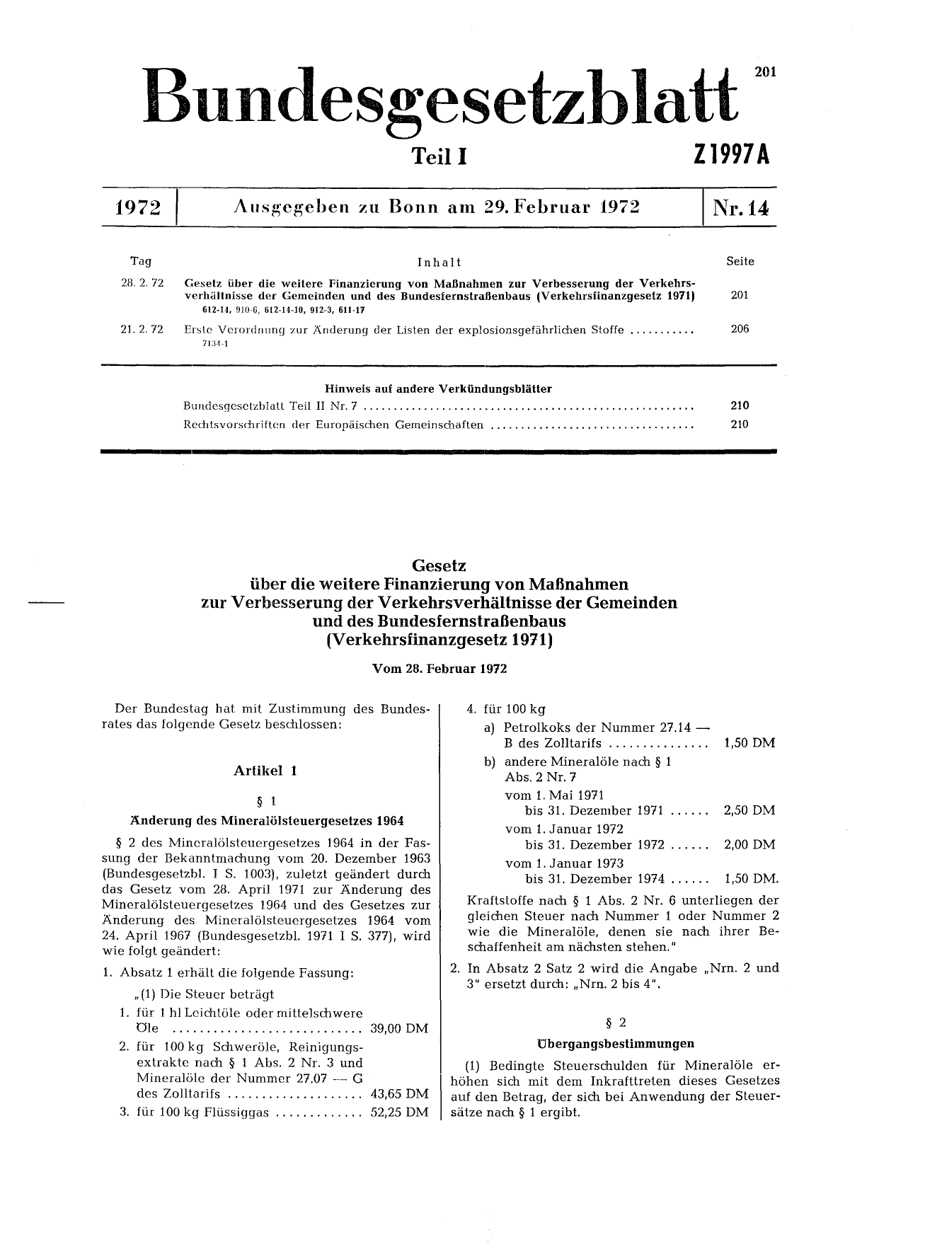 BGBl. 1972, Seite 201 — Originalseite als Abbildung