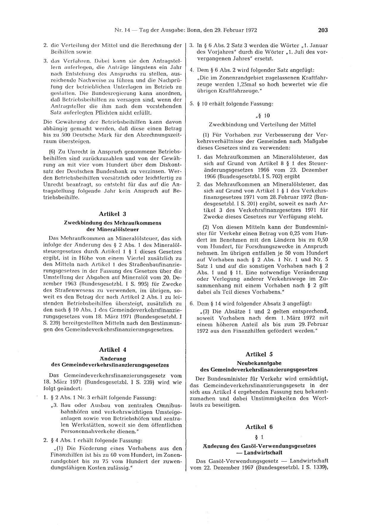 BGBl. 1972, Seite 203 — Originalseite als Abbildung