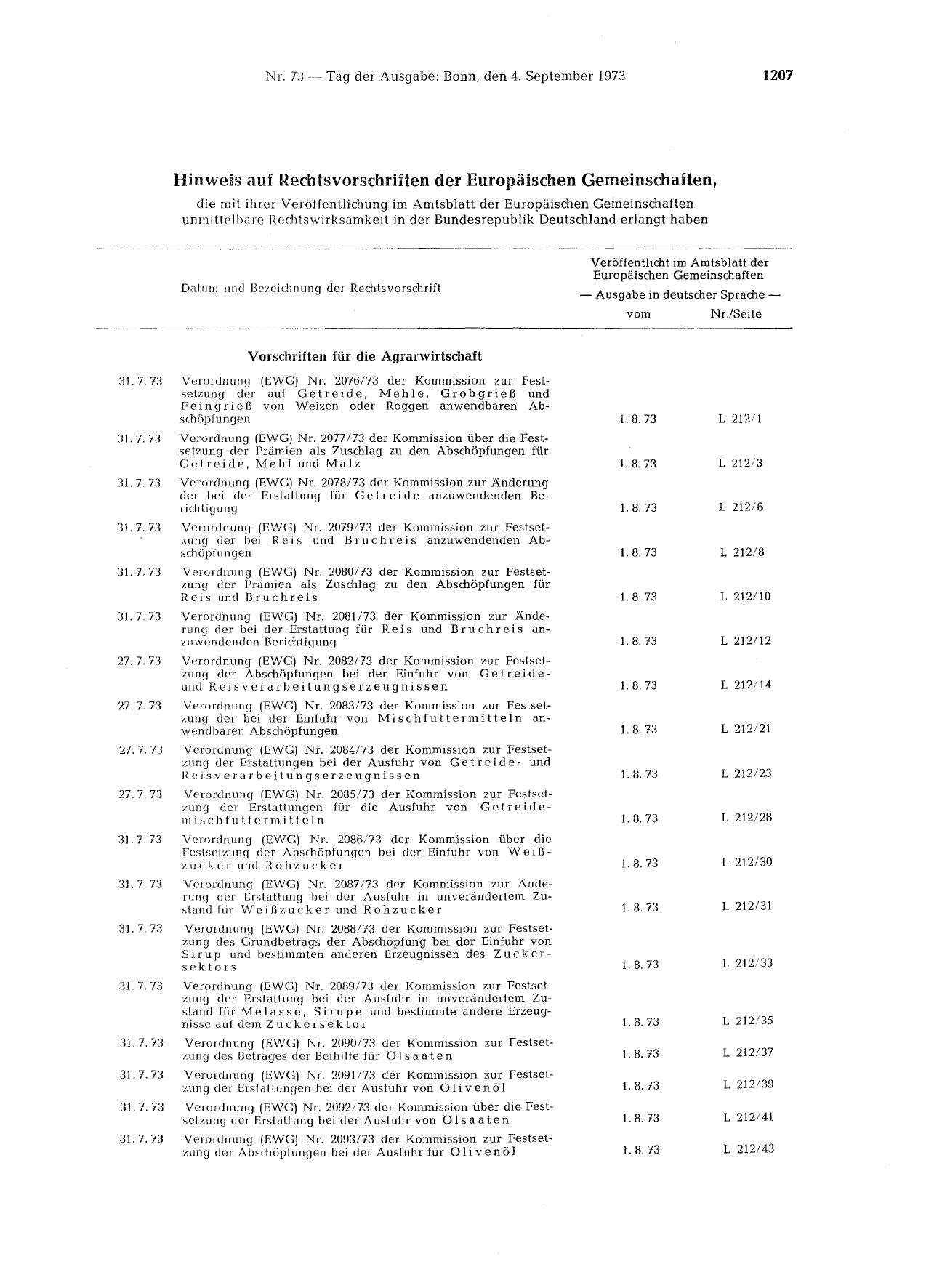 BGBl. 1973, Seite 1207 — Originalseite als Abbildung