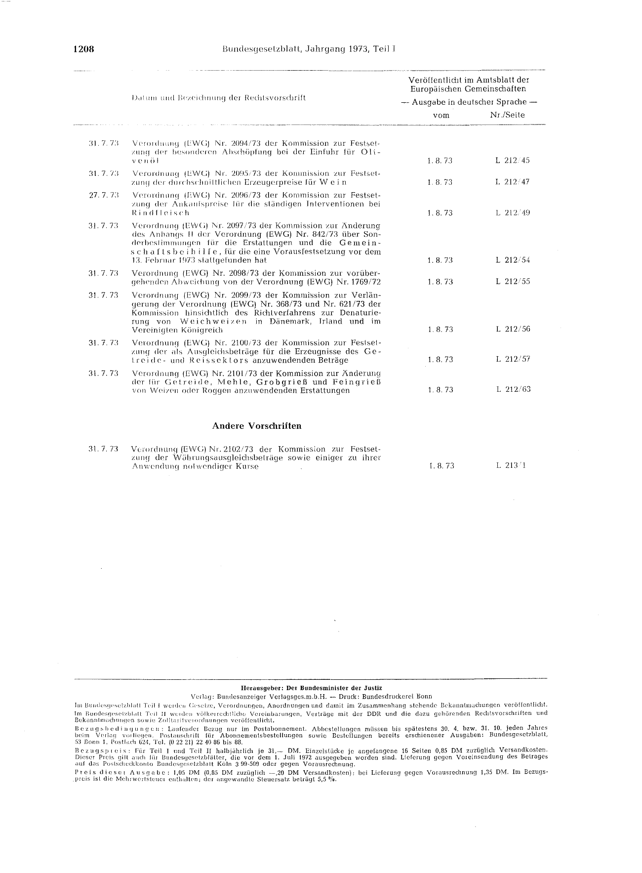 BGBl. 1973, Seite 1208 — Originalseite als Abbildung