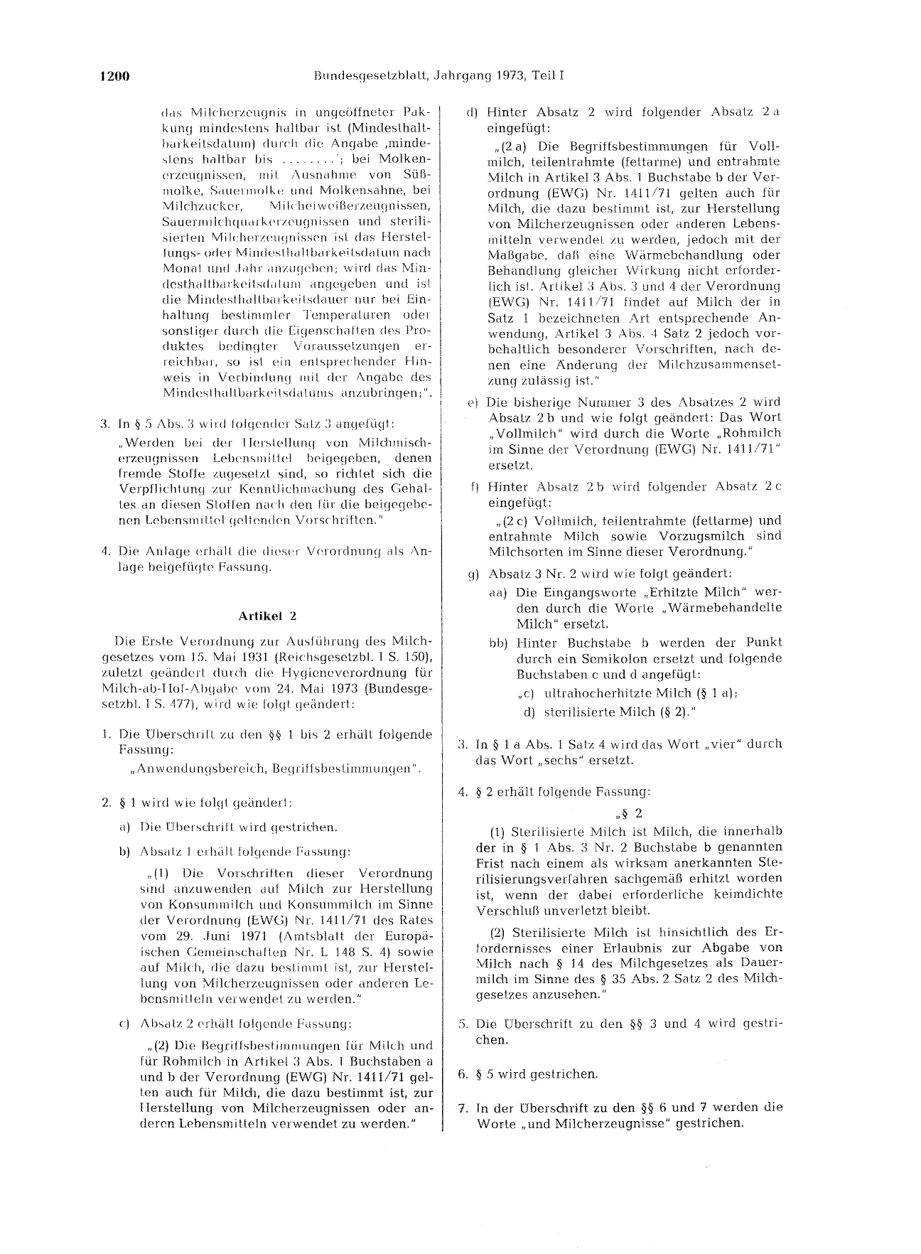 BGBl. 1973, Seite 1200 — Originalseite als Abbildung