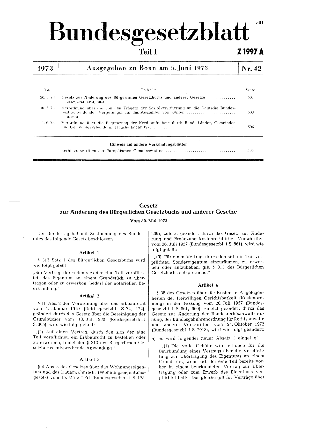 BGBl. 1973, Seite 501 — Originalseite als Abbildung
