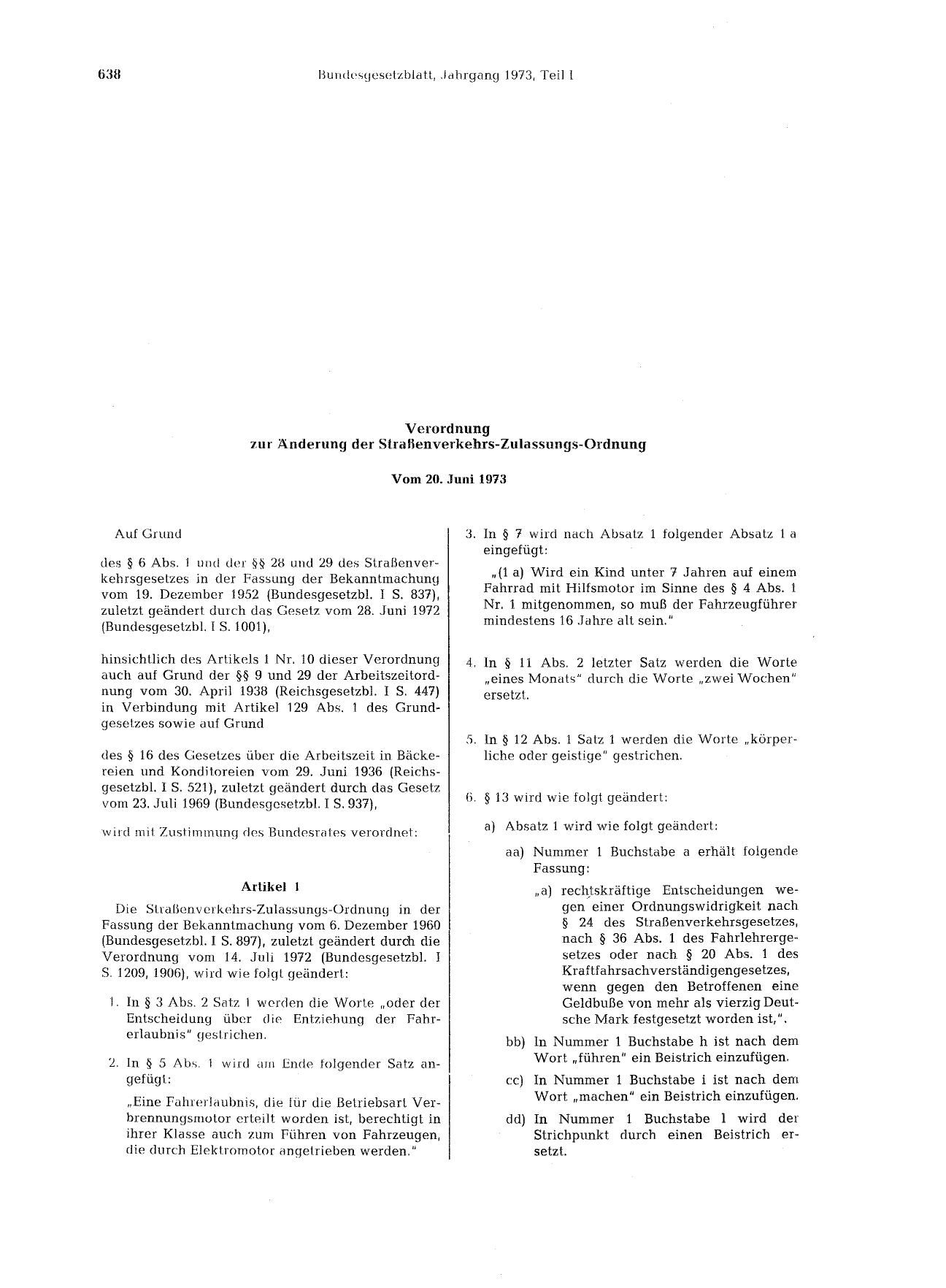 BGBl. 1973, Seite 638 — Originalseite als Abbildung