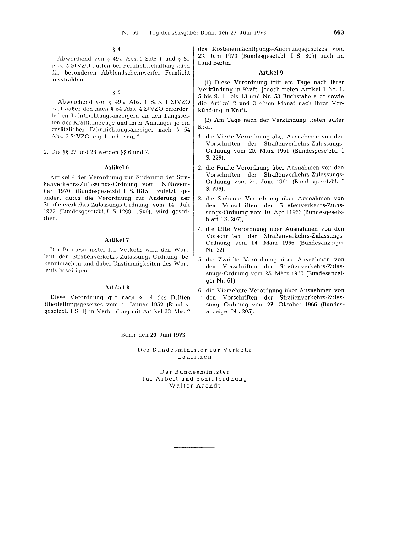 BGBl. 1973, Seite 663 — Originalseite als Abbildung