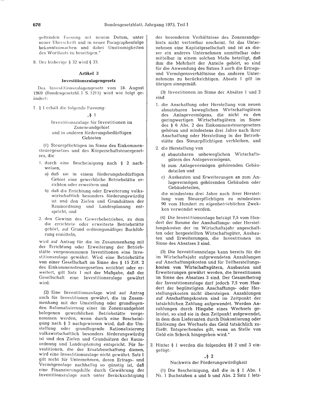 BGBl. 1973, Seite 678 — Originalseite als Abbildung