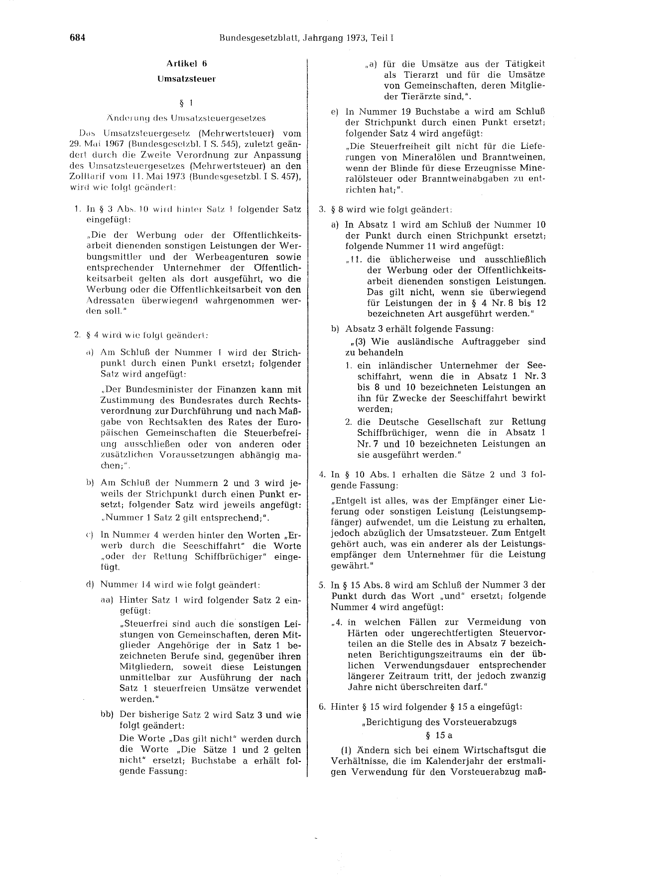 BGBl. 1973, Seite 684 — Originalseite als Abbildung