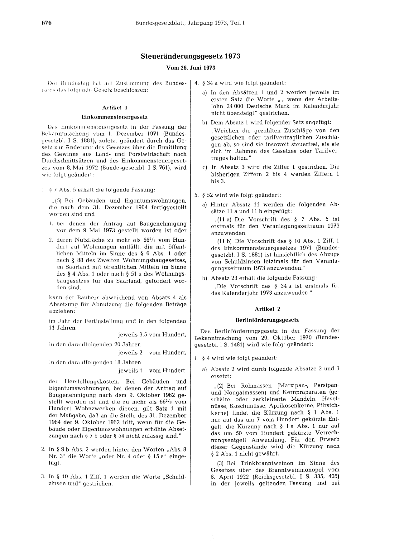 BGBl. 1973, Seite 676 — Originalseite als Abbildung