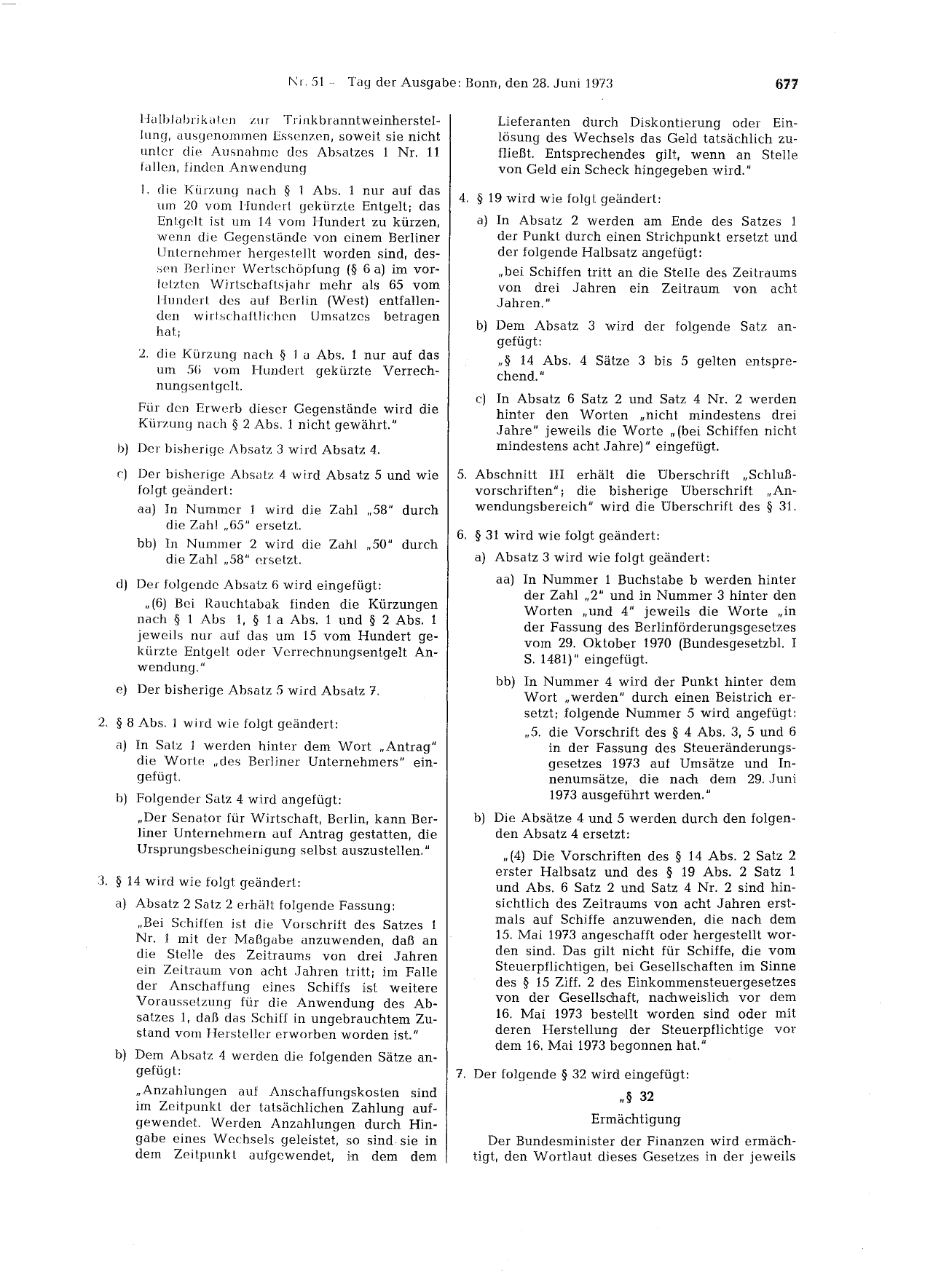 BGBl. 1973, Seite 677 — Originalseite als Abbildung
