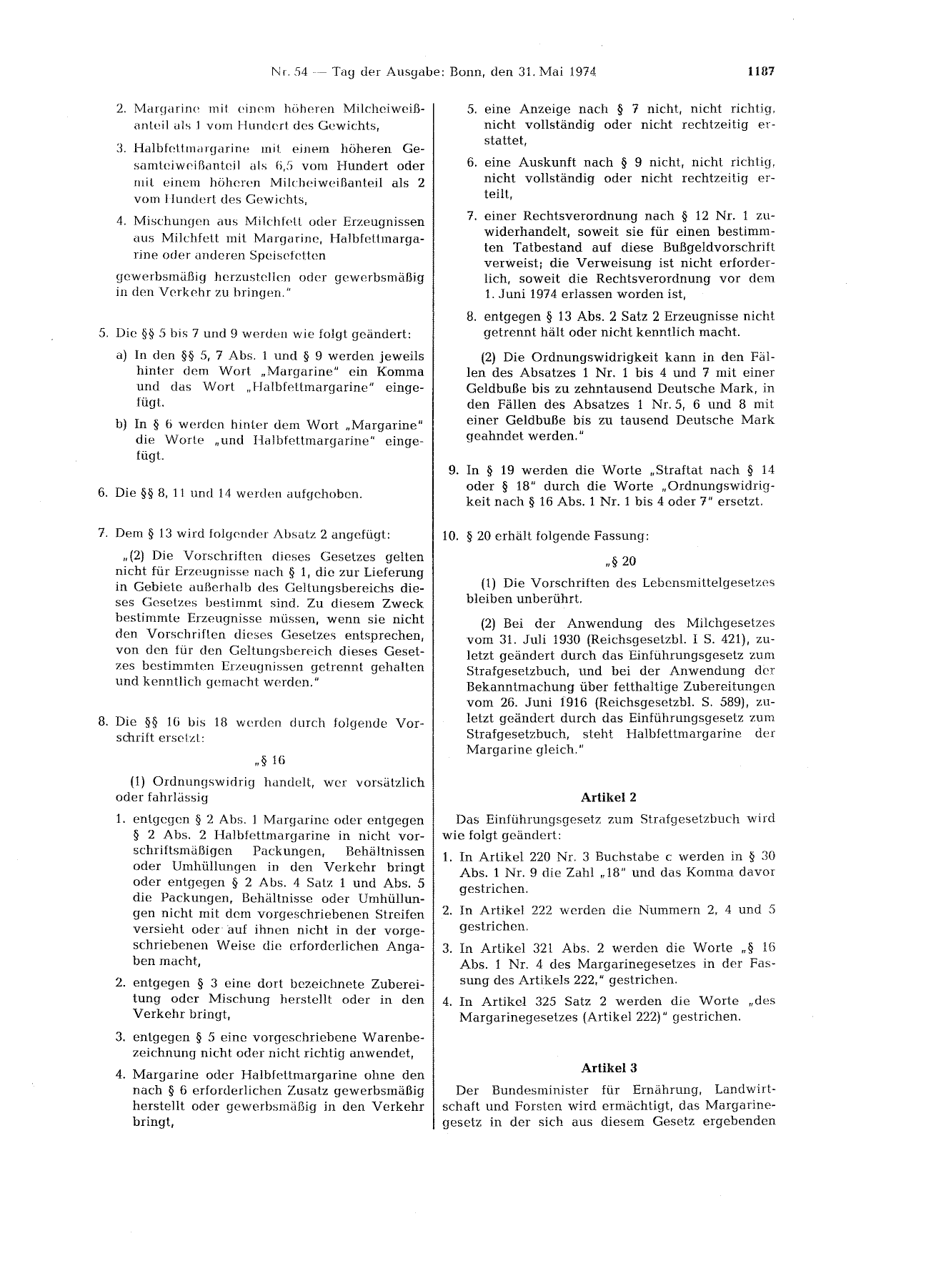 BGBl. 1974, Seite 1187 — Originalseite als Abbildung